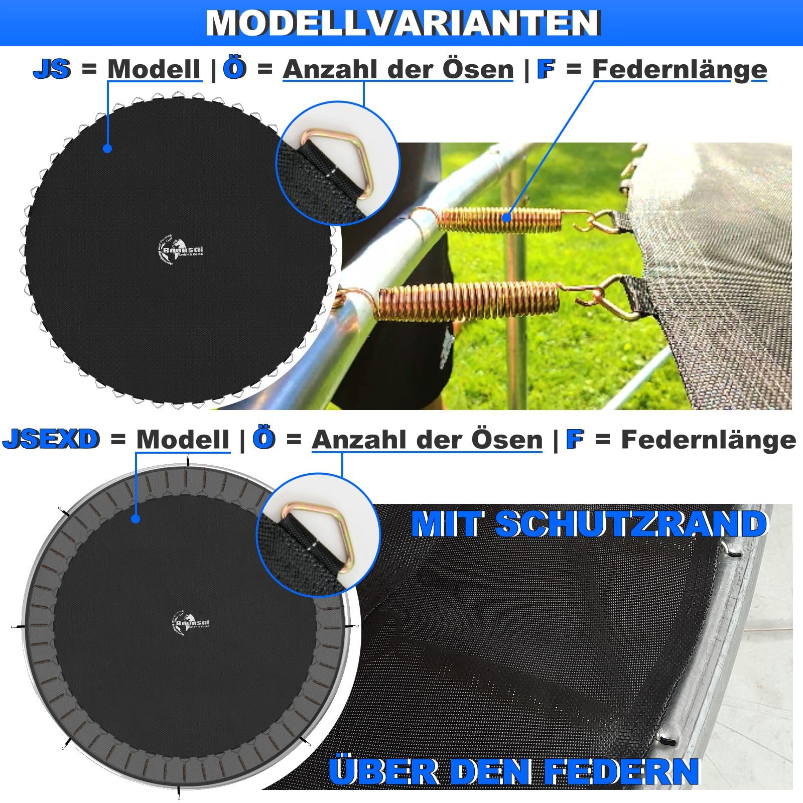 Trampolin Sprungtuch Ø 183 185 198 200 213 215 244 250 251 275 277 300 305 335 337 366 370 380 384 396 400 427 430 457 460 487 490 viele Größen Sprungmatte Ersatzsprungtuch Outdoor