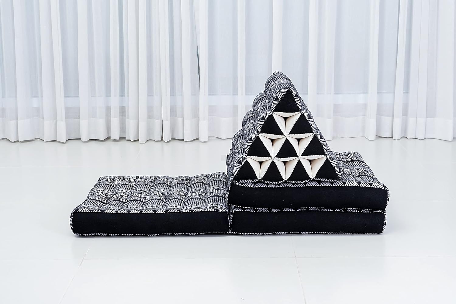 Leewadee Floor Mattress with Triangle Cushion, Floor Chair with Back Support, Recliner Reading and Sleeper Chair, Meditation Cushion, Comfy Living Room Furniture, Floor Cushion, Black