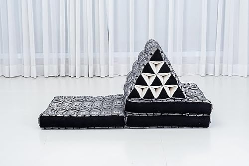 Miniatura 9 de LEEWADEE Tapete de 3 pliegues con cojín triangular, cómoda almohada de TV, colchón plegable con cojín hecho de kapok ecológico, 67 x 21 pulgadas,