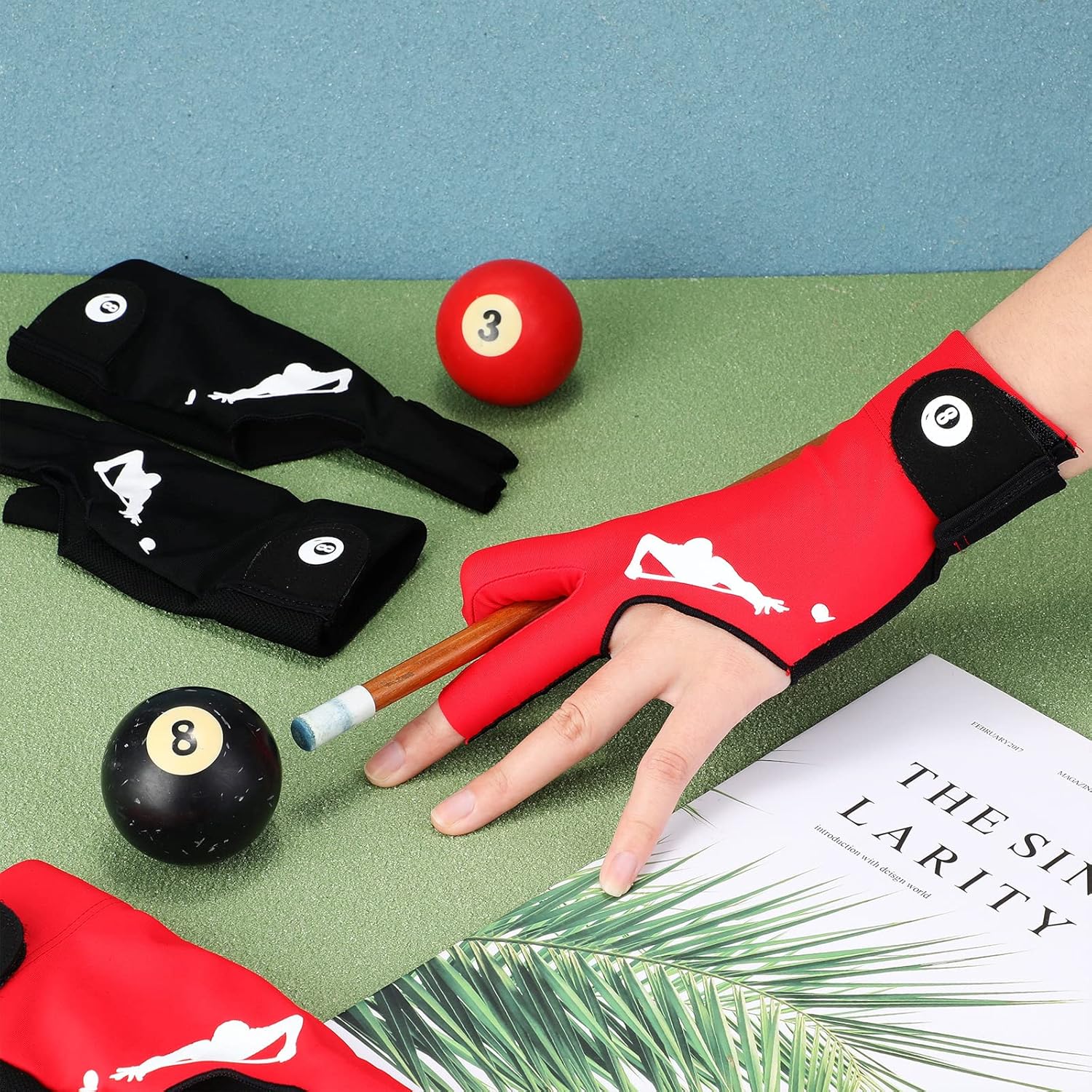 4 Pieces Quick Dry Breathable Billiard Pool Gloves 3 Fingers Pool Gloves Billiards Left Hand for Woman Man Shooters Snooker Cue Sport Carom Pool, Wear on The Right or Left Hand, Black and Red : Sports & Outdoors