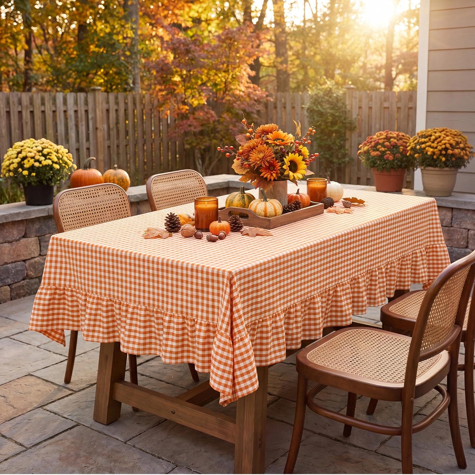 Orange Gingham Tablecloth - Ruffled Rectangle -7