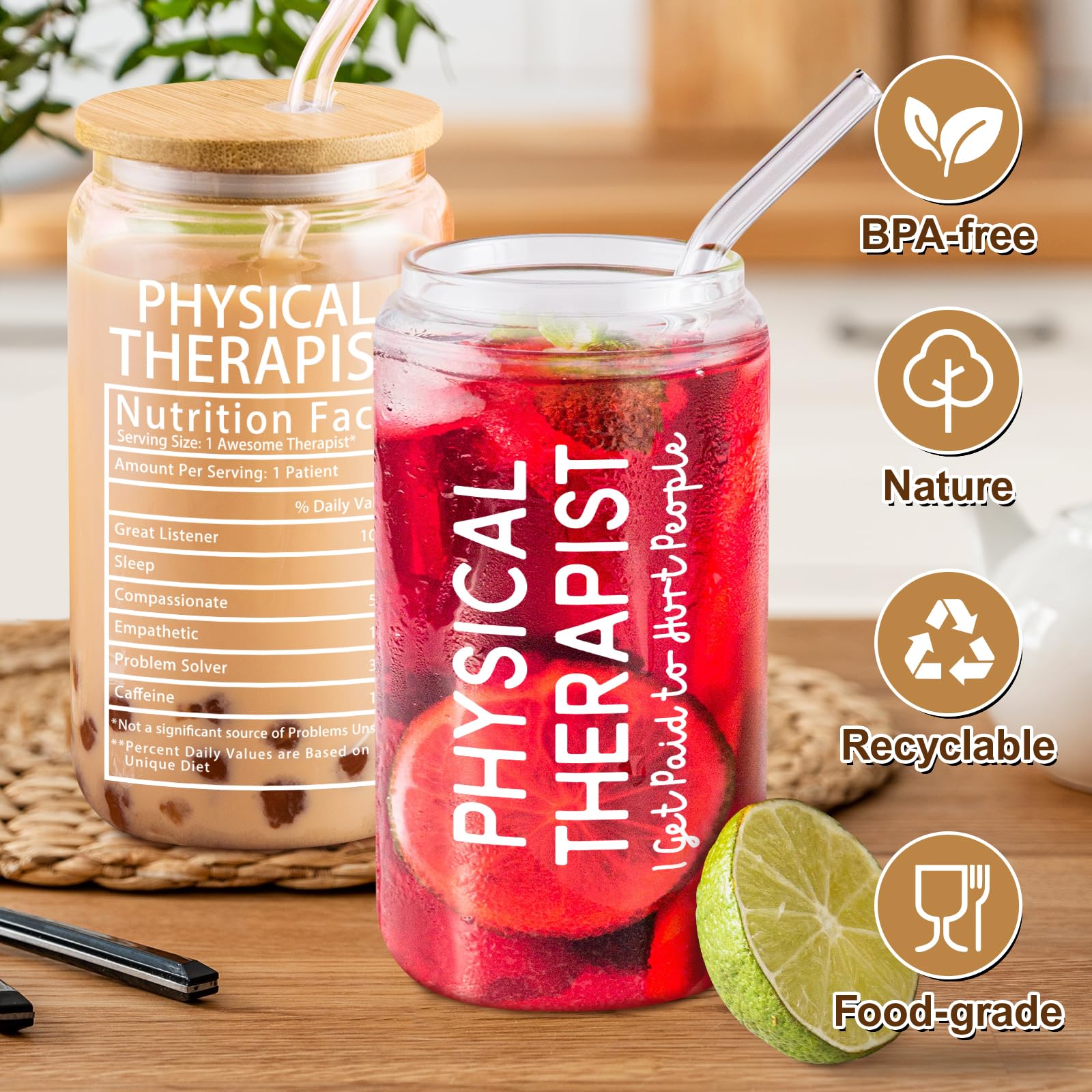 Physical Therapist Gifts,Gifts for PT On National Physical Therapy Month,Birthday Christmas Appreciation Gift for Physical Therapist Coffee Glass Cup 16oz