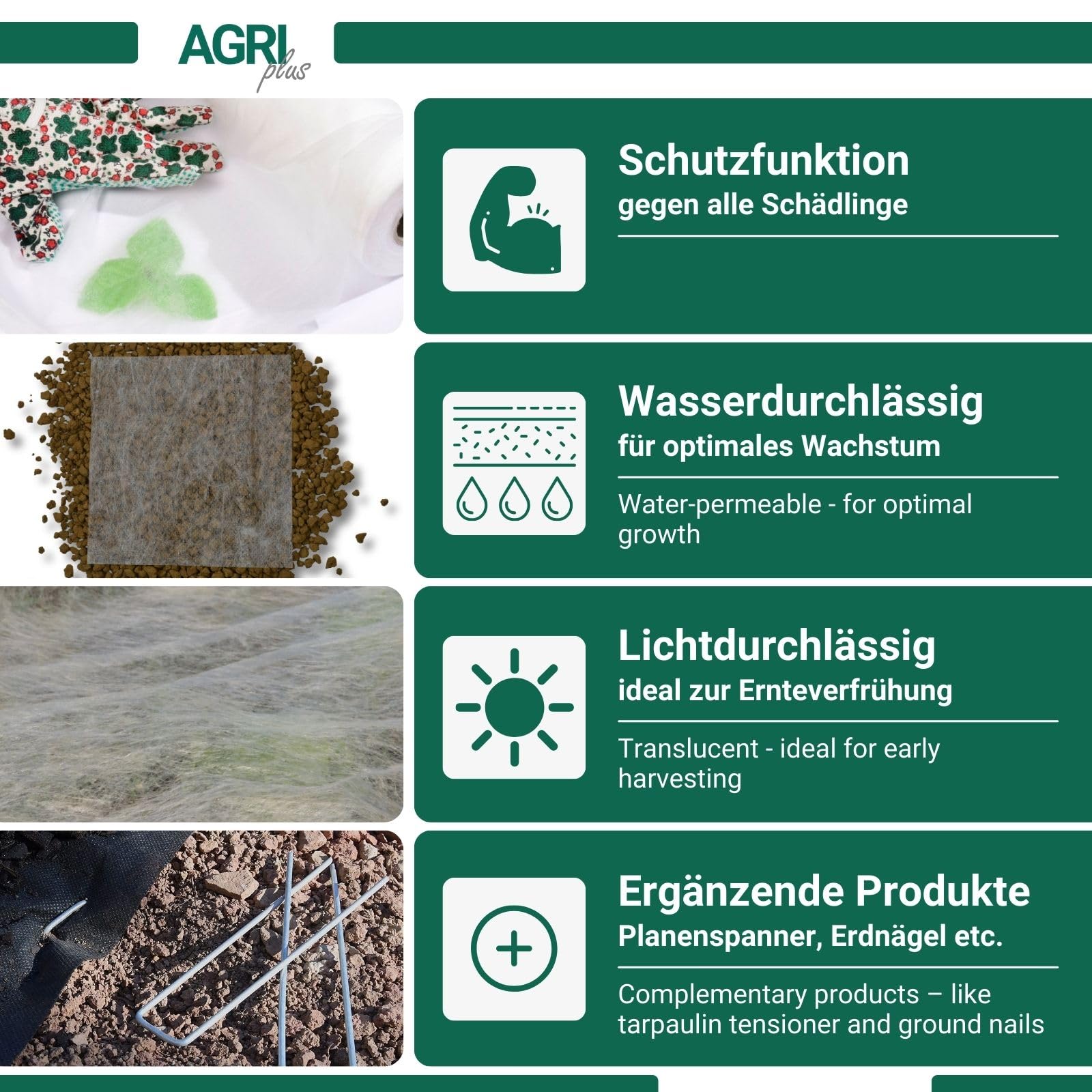 AGRI plus Gartenvlies auf Rolle I 2,4 x 100 m I Verschiedene Maße I Reißfestes 19 g/m² Abdeckvlies für den Außenbereich I Frostschutz für Pflanzen I Vlies wasserdurchlässig & UV-beständig
