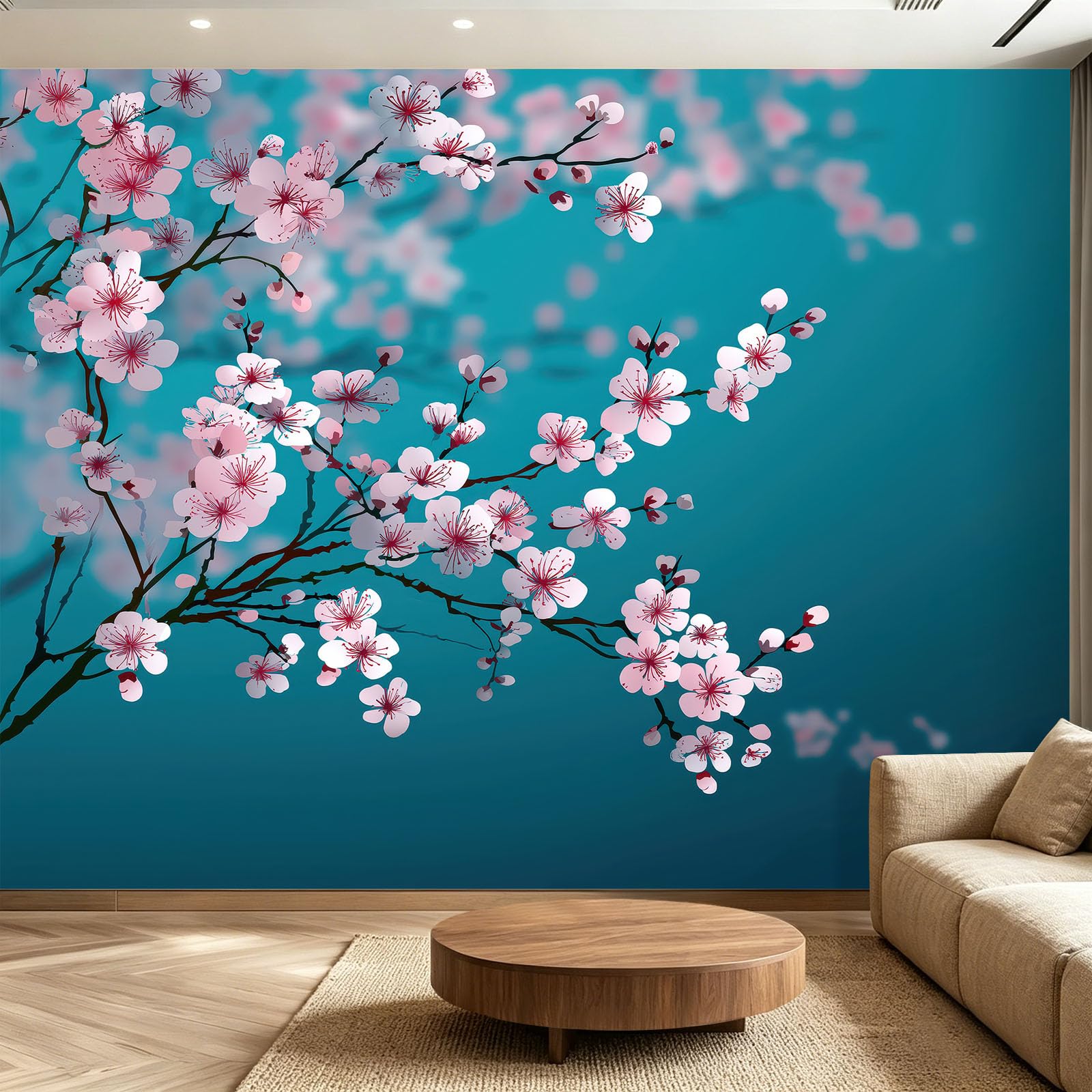 Fototapeta 250 x 175 cm, tapeta z roślinami i kwiatami, nowoczesne kwiaty wiśni, dekoracja ścienna, tapeta ścienna, tapeta do salonu