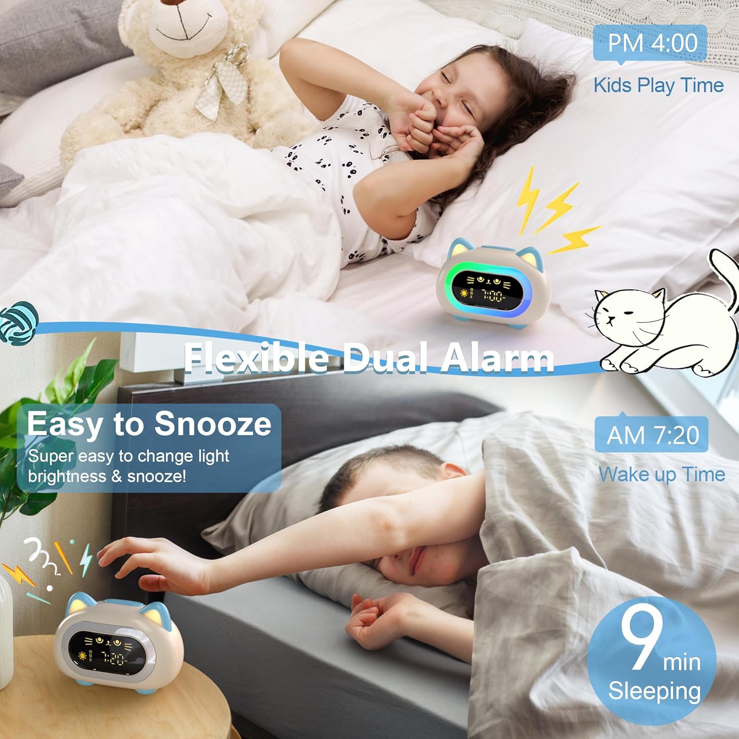 Wake Up Happy: The Ultimate Kids & Adults Alarm Clock with Colorful Night Light!