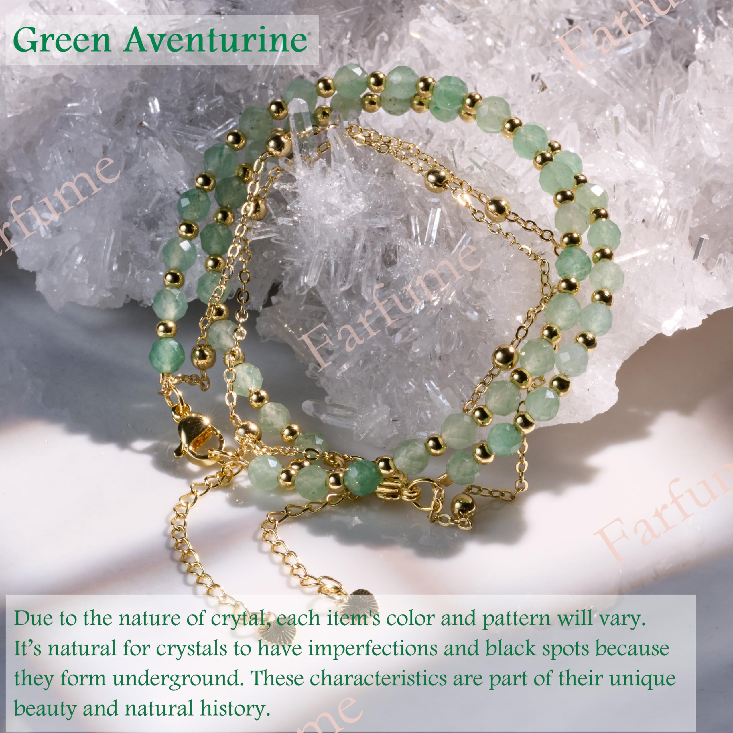 Farfume Bracelet en pierres naturelles pour femme, perles en pierre naturelle de 4 mm, gemmes travaillées à la main, bijoux idéaux en guise de cadeau