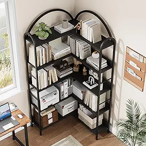 Corner Bookcase Large Bookshelf with Storage Arched Design