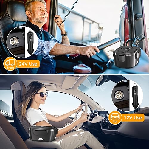 Miniatura 3 de Vingud Fiambrera eléctrica para adultos, lonchera calentada, calentador de alimentos, lonchera portátil de 80 W para hombres/coche/camión con