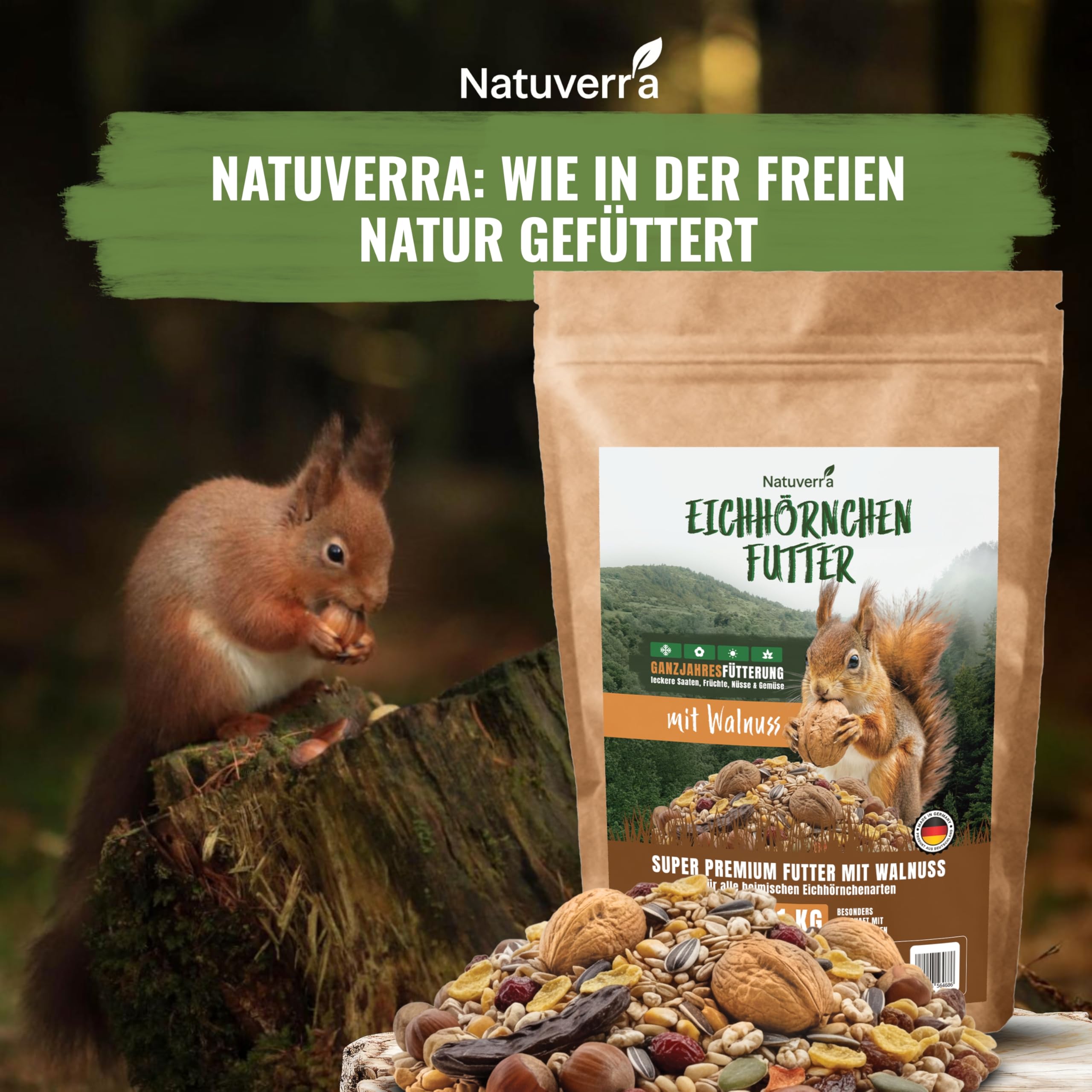 Comida para ardillas y ardillas, 600 g, para todo el año, con nueces en cáscara