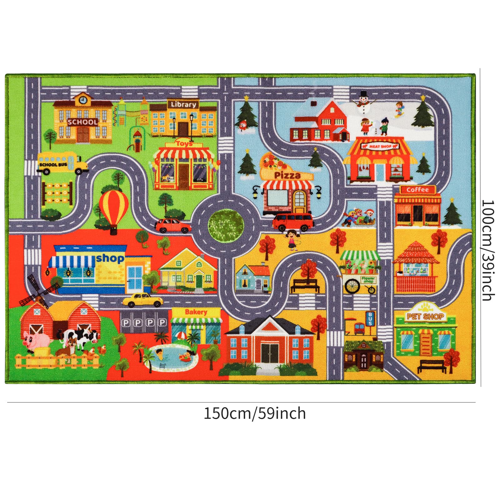 Tapis de jeu pour enfants, tapis de jeu pour voiture, tapis de jeu extra antidérapant, tapis de route de la circulation pour enfants, tapis de voiture éducatif pour salle de jeux, garçons