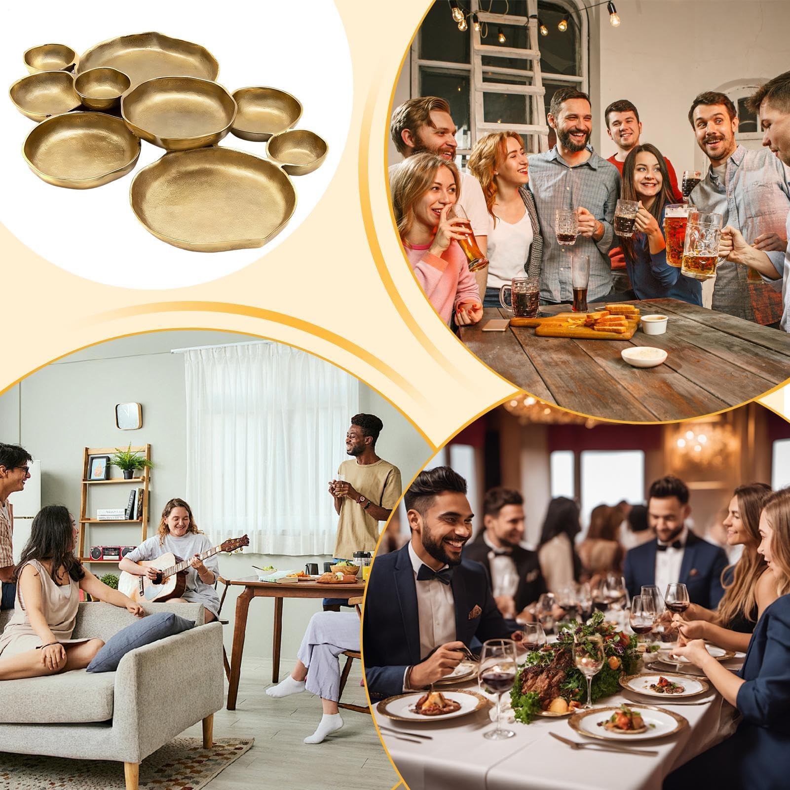 Verbundenes Cluster Von Servierschalen 9-Fach Gold Rund Servierplatte Für