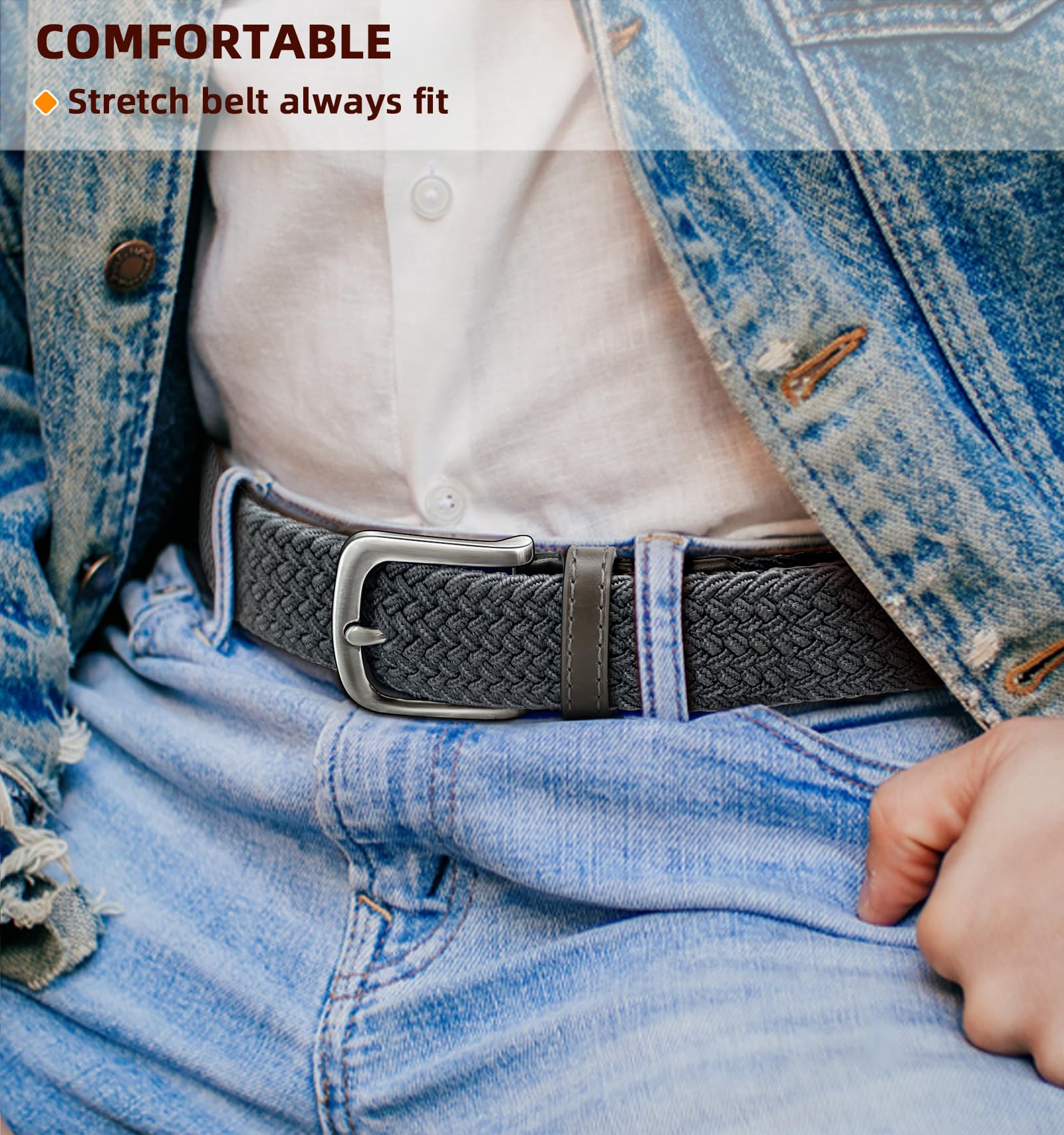 KEMISANT Men's Golf Belt 2 Pack-Braided Woven Stretch Belt for Gift Men Casual Jeans Sports Work 1 3/8"