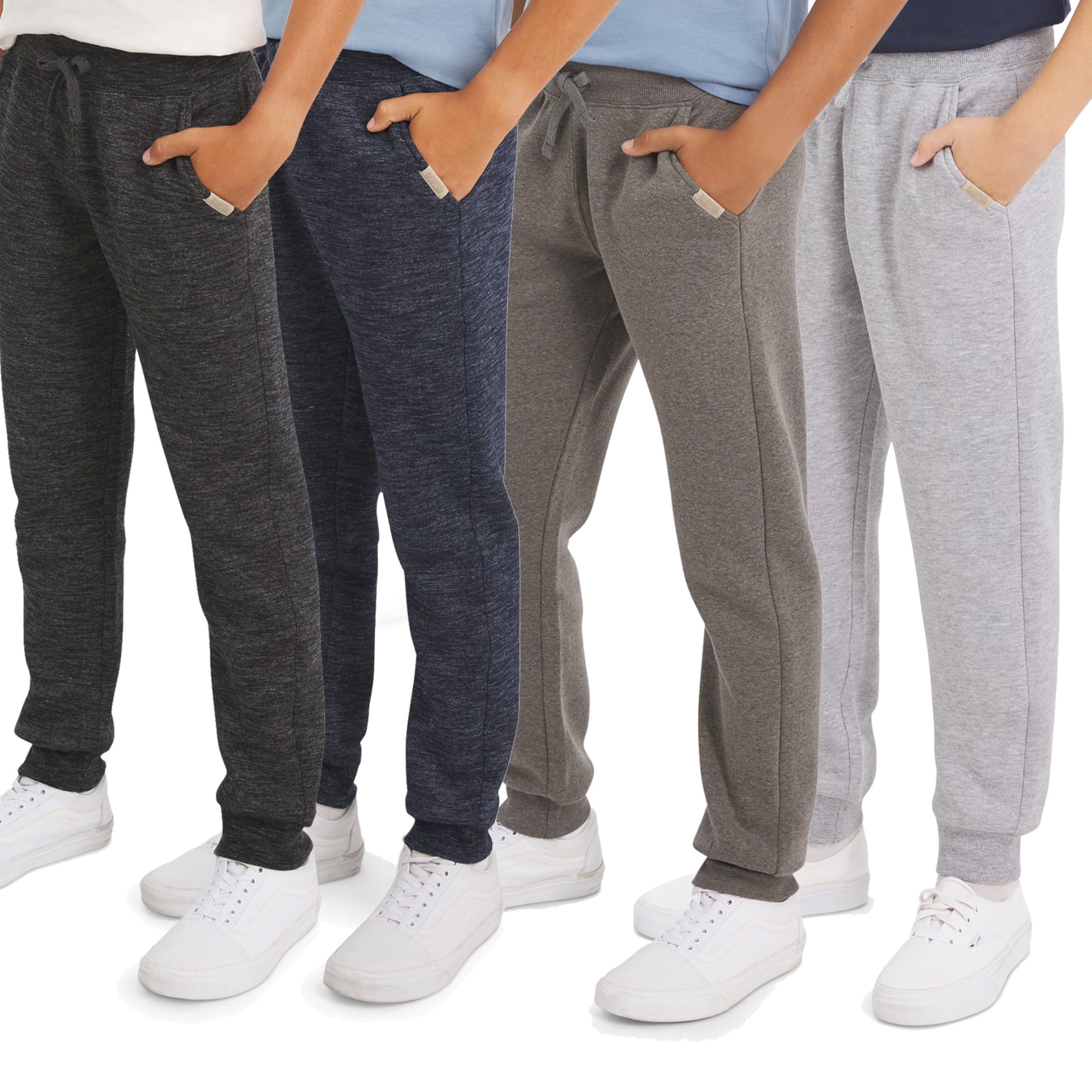 Weatherproof Vintage Boys' 4 Pack Variety Midweight Super Soft Fleece Lined Stretchable Jogger Pants