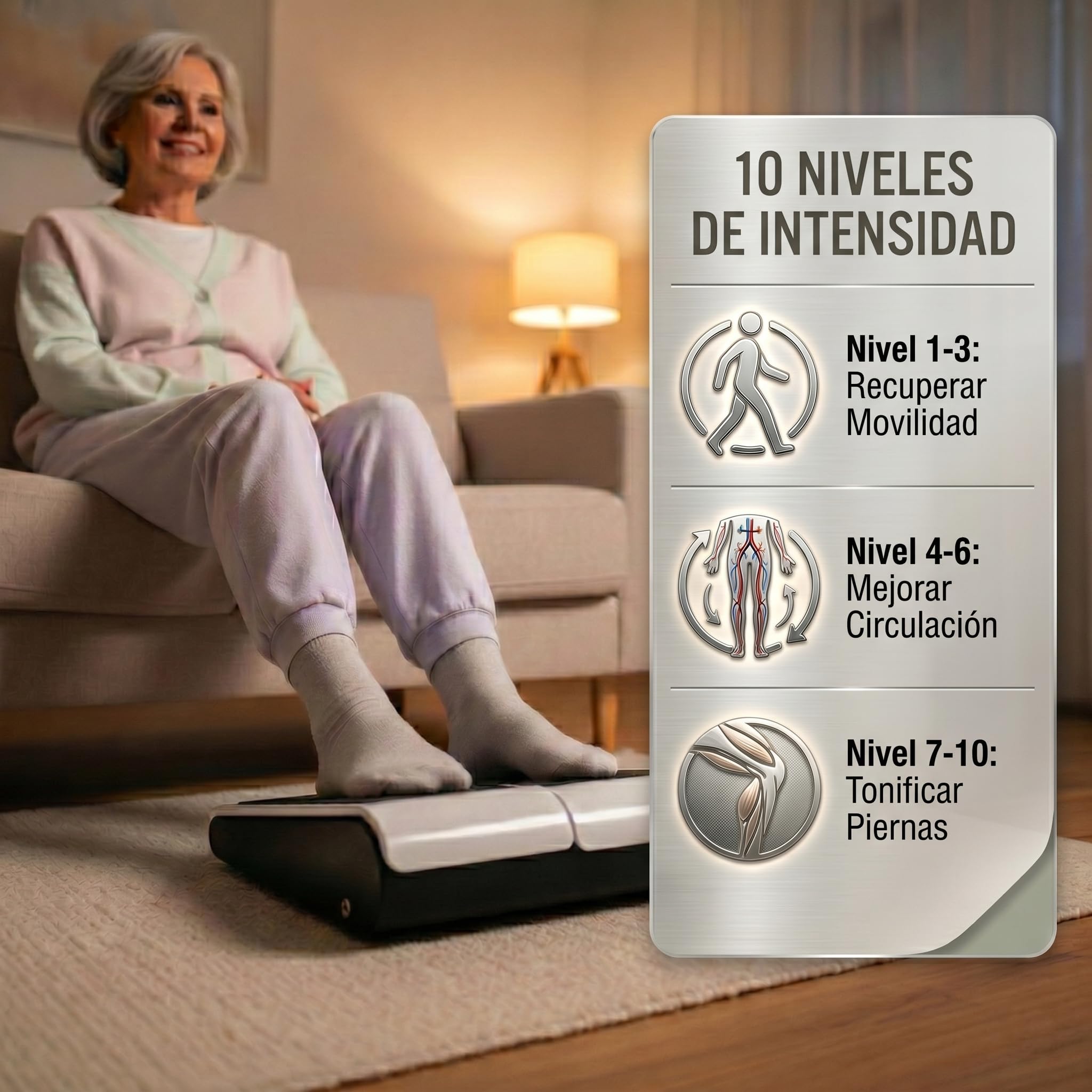 ECODE® Masajeador de Pies y Piernas con 10 Niveles de Vibración y Calor | Simulador de Pasos para Personas Mayores para Aliviar Dolor | Alivia Tobillos Hinchados