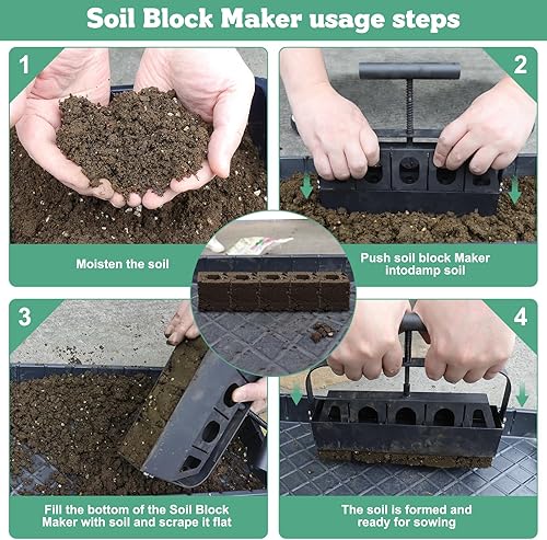 Miniatura 5 de Bloqueador de suelo, fabricante de 5 celdas de 2 pulgadas con 3 tamaños de pasadores de semillas, mango cómodo, para semillas, esquejes