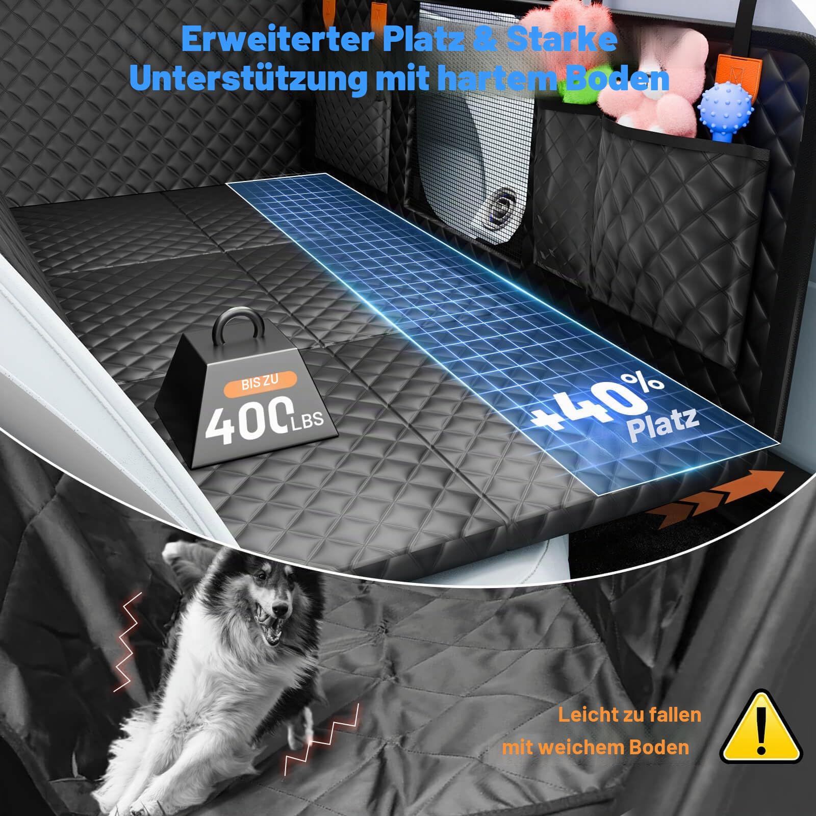 Hundedecke Auto Rückbank, Harter Unterseit Hundedecke Auto Wasserdicht/rutschfest/Rasierfest/Einklappen, 2025 Verbesserte Hunde Autositz Rückbank Tragkraft bis 180 kg, Geeignet für Autos und SUV