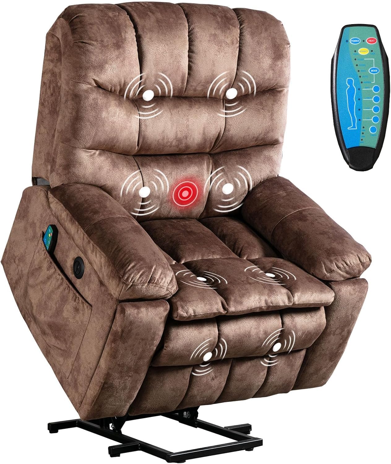 IOMOR Large Power Lift Recliner with Massage and Heat for Elderly, Heavy Duty & Safety Motion Reclining Mechanism, Ergonomic Electric Wider Chair with