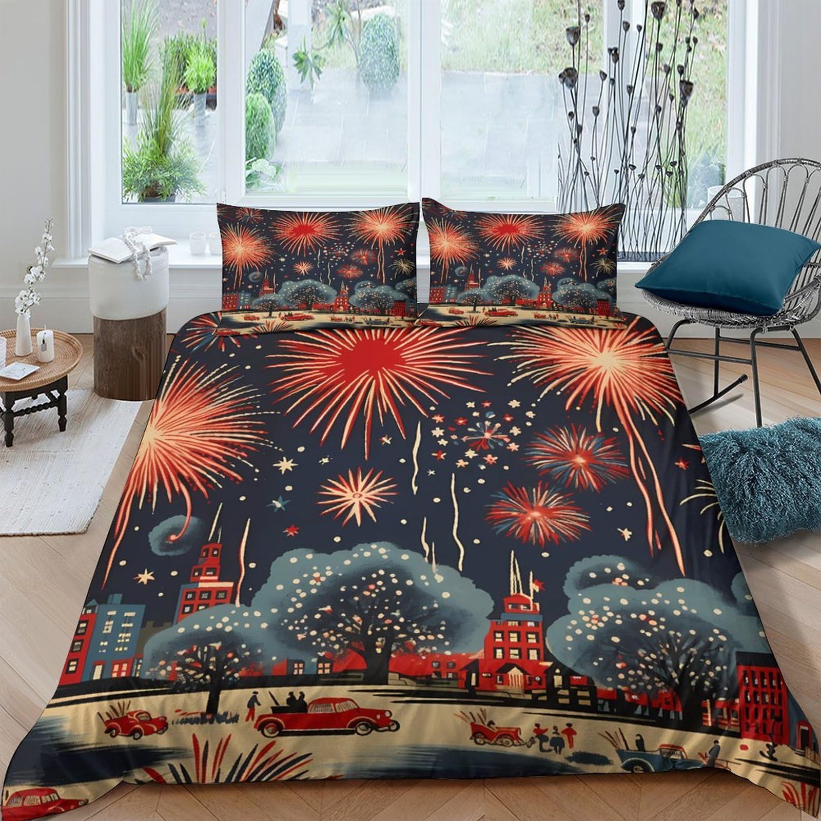 Ctjqhvkz Style-10 3D Printed Fireworks Night Fitted Sheet Microfiber Soft Decorative Mattress Cover For Bedroom Guest Room Dorm Single（135X200cm）