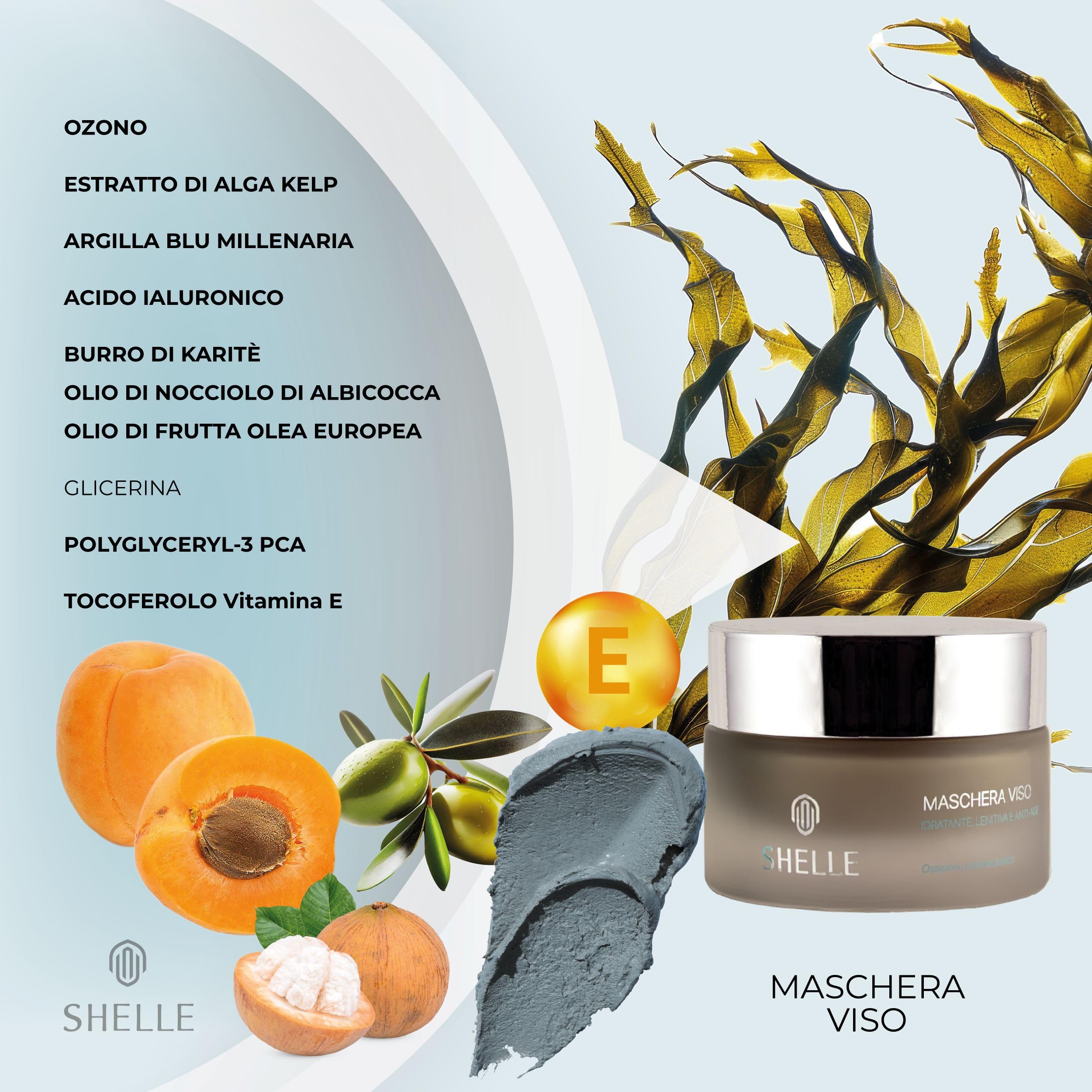 Maschera Viso con Ossigeno-Ozono, Alga Kelp, tocoferolo, acido ialuronico. Trasformativa, Esclusiva, Rigenerante, Ossigenante, Detossinante, Sublime, Miracolosa, Rinfrescante, Rivitalizzante. Jeunity