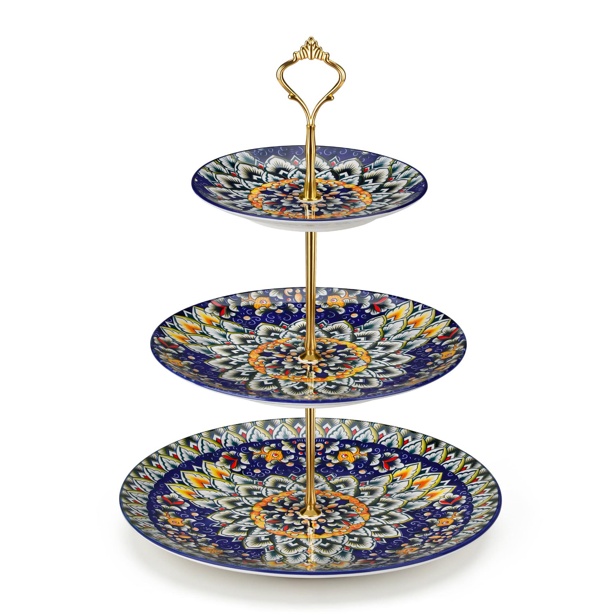 vancasso 3 Tier Porcelain Cupcake Stand, Tiered Seving Tray with Gold Rod