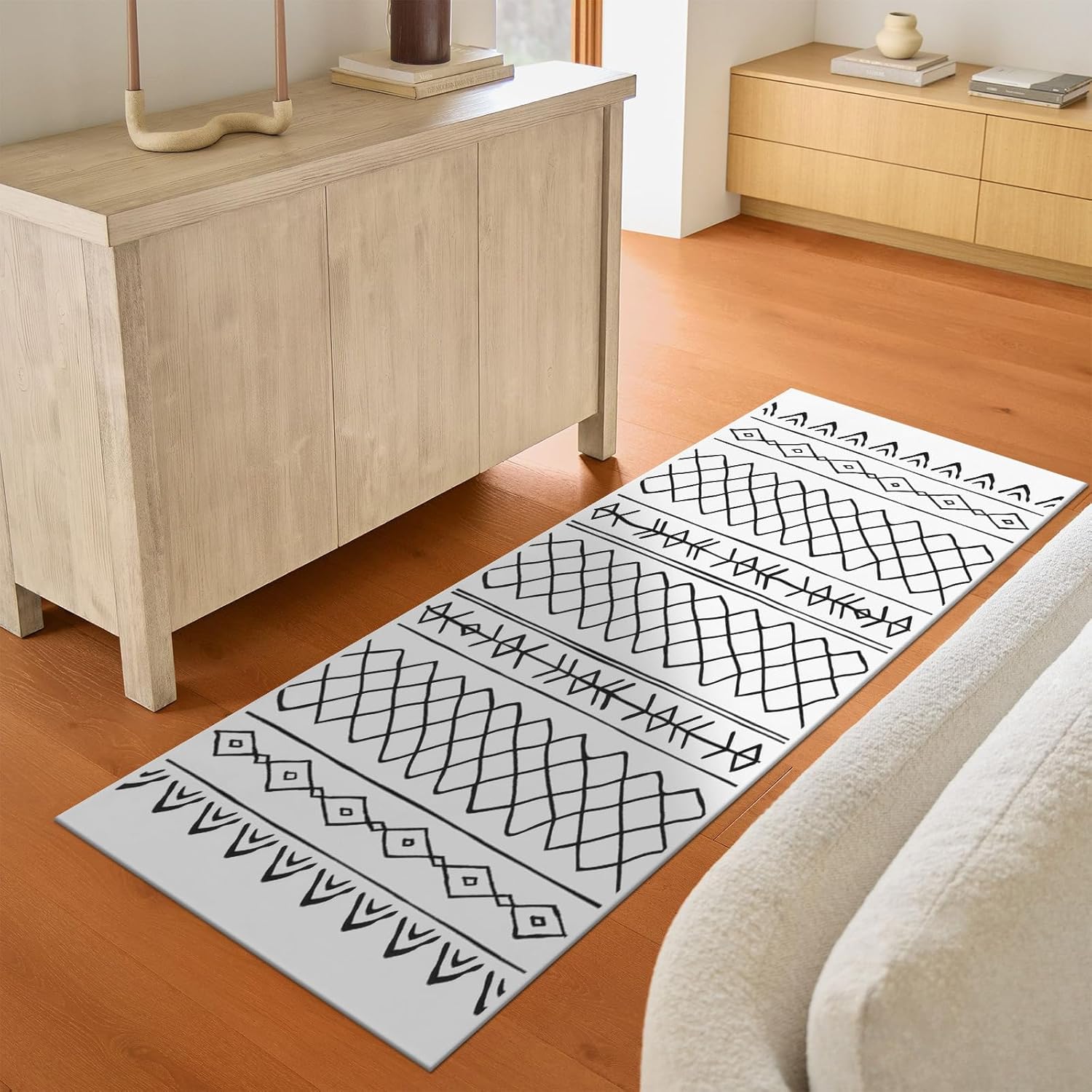 Boho Area Rug Set of 2,Ultra Soft Low Pile Washable Rugs Perfect Bedroom Living Room Bathroom Hallway Home Decor(2' x 3'+ 2' x 4', White Skyline)