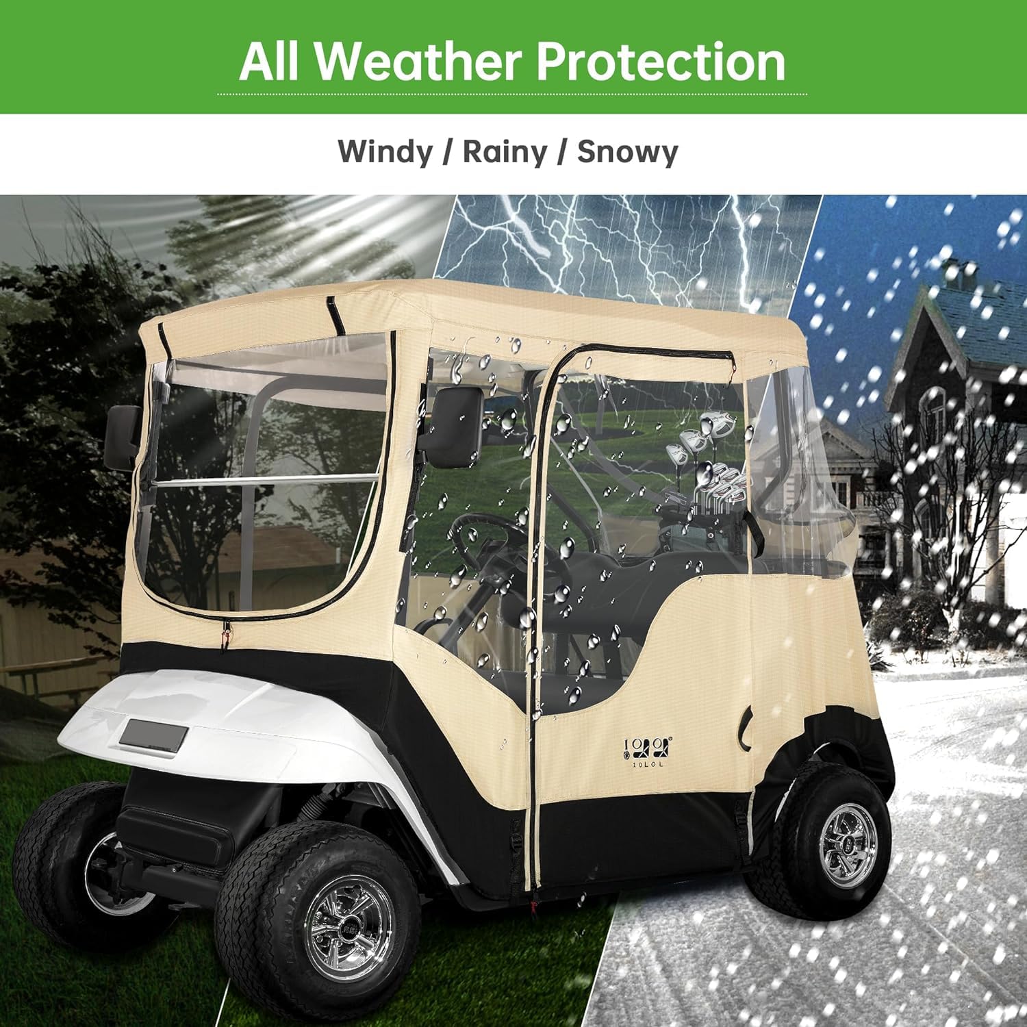10L0L Obudowa wózka golfowego 2 pasażerów do EZGO TXT RXV, wodoodporna przenośna osłona do przechowywania wózka golfowego, podróżna 4-stronna obudowa, beżowa