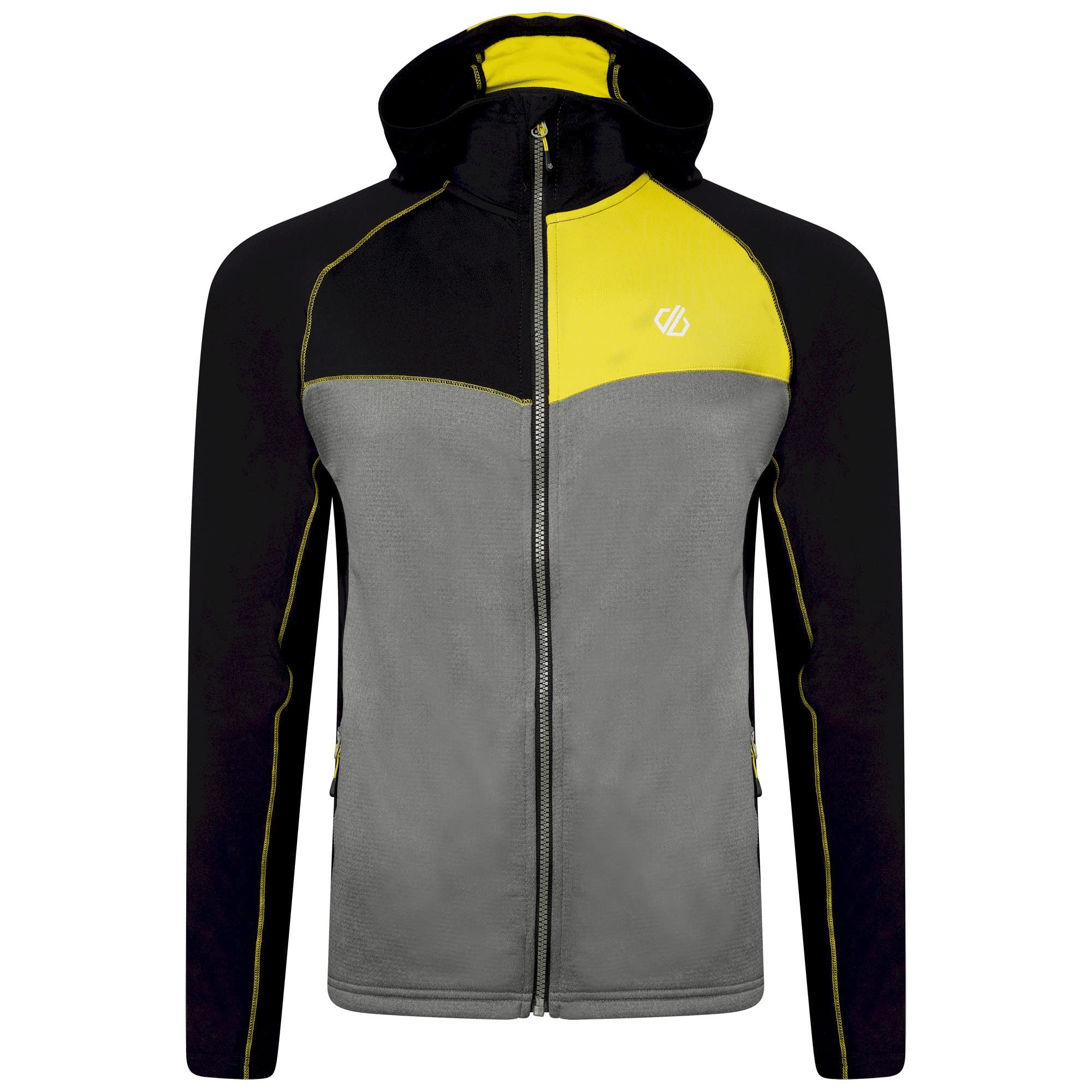 Dare 2b Contend Core Str core stretch, quick-drying, hooded full zip fleece. Featuring Ilus Core fabric. Suitable for walking and hiking.