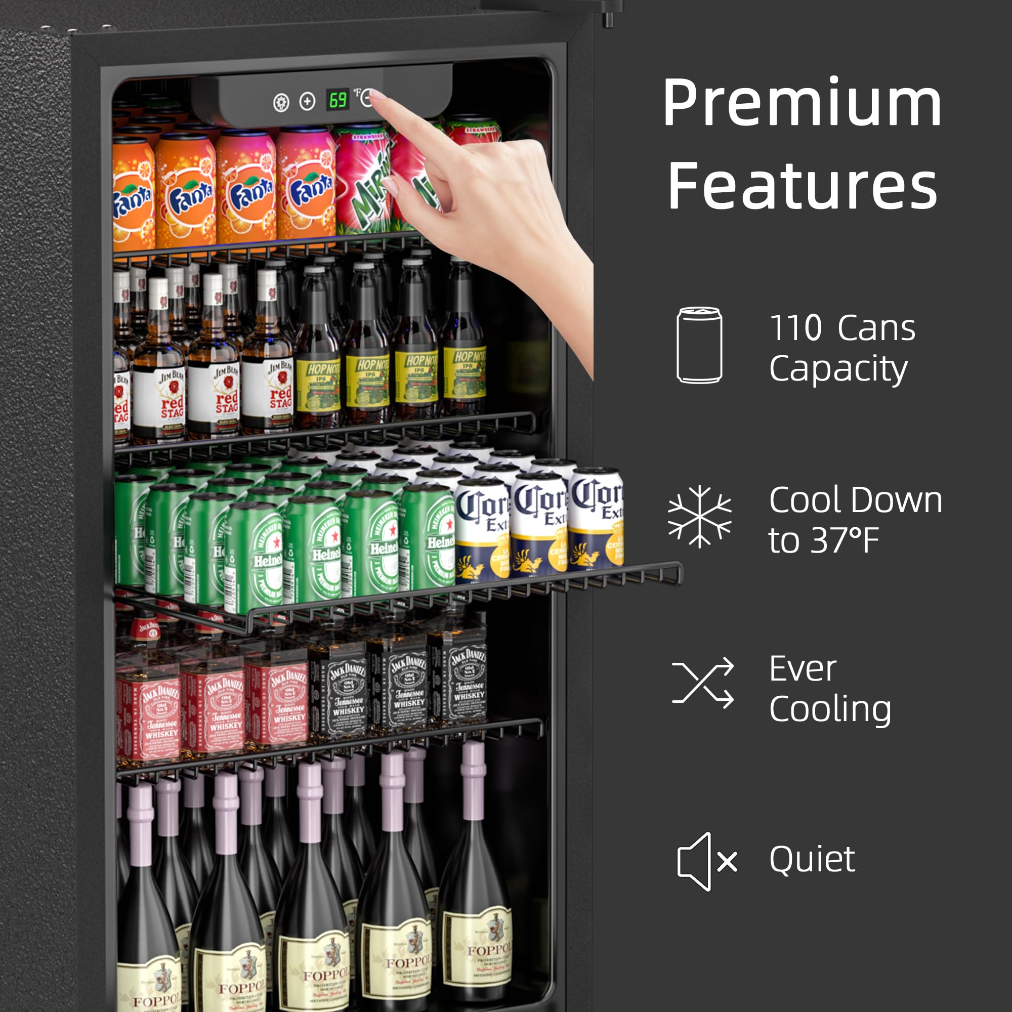 Erivess Beverage Refrigerator and Cooler, 110 Can/3.1 Cu Ft Mini Fridge with Glass Door, Adjustable Shelves for Soda,Bee,Wine, Free Standing Small Refrigerator, Digital Display, for Home, Bar, Office on Fridge.com