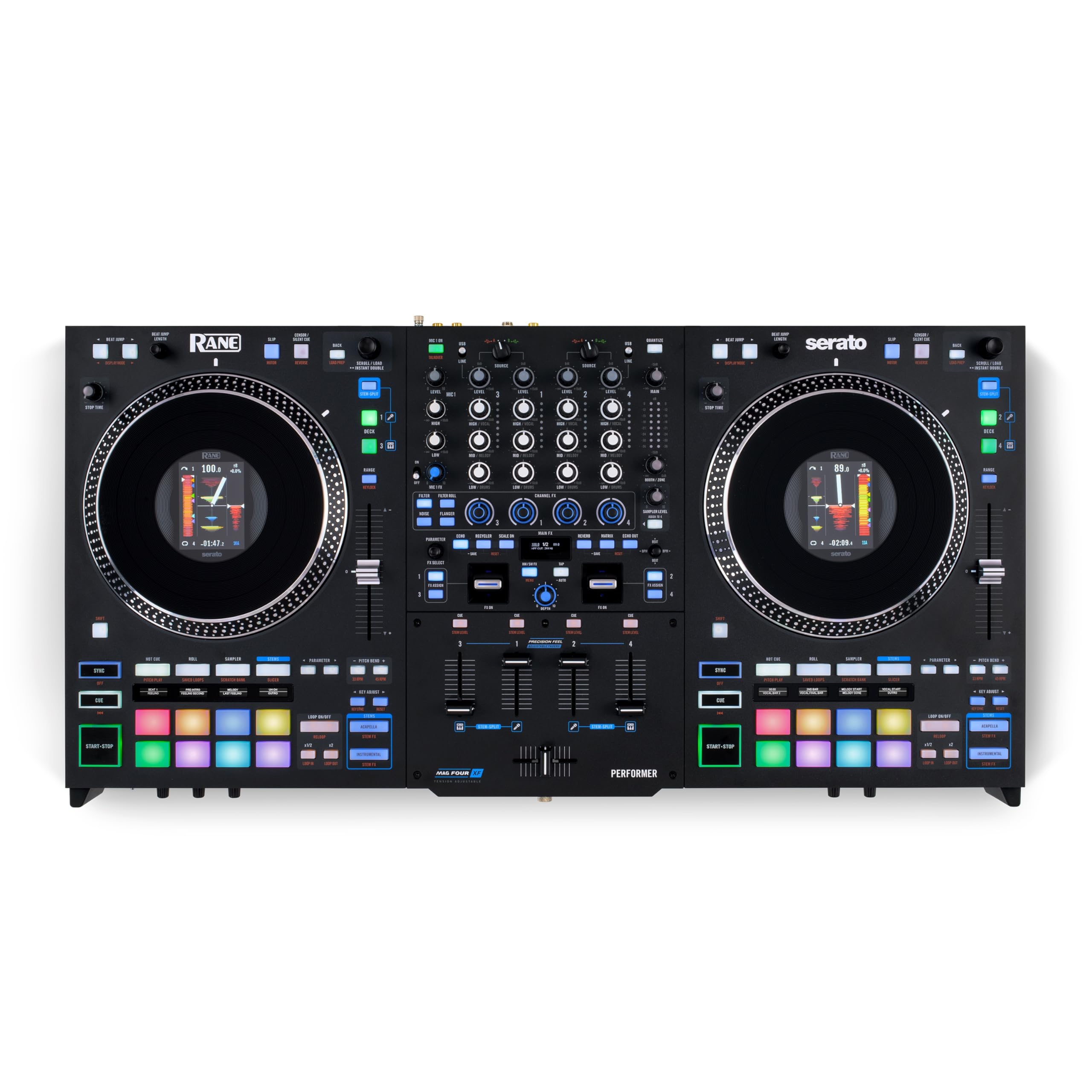 RANE PERFORMANMER 4-Channel Motor-Driven DJ Controller with Serato DJ Pro, DJ Equipment, 7" Platter with Display, Precision Feel Fader, Stem Split, Effect