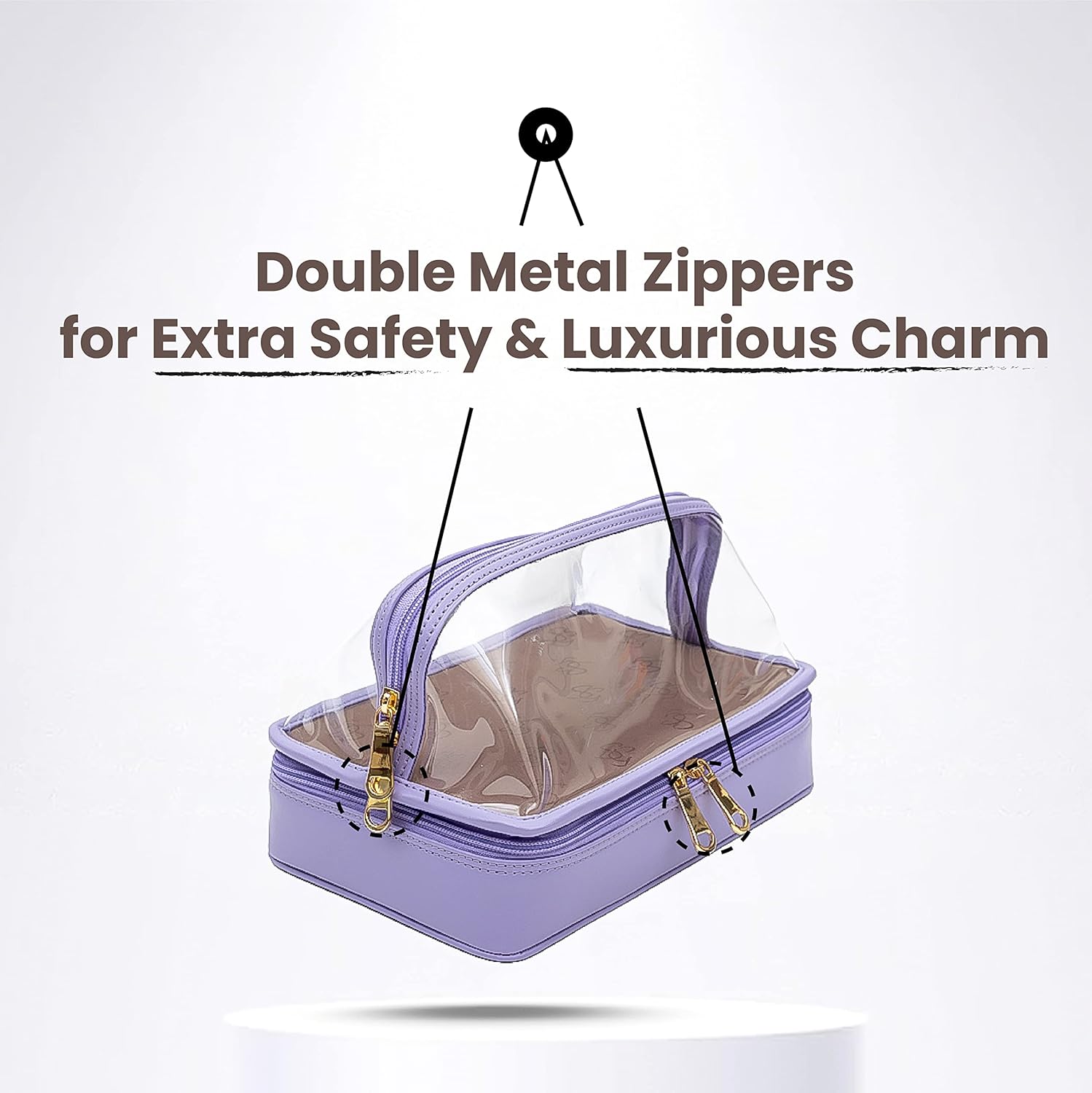 Women’s Vegan Leather Giza Double Layered Travel Pouch, Makeup and Toiletry Organizer, Multifunctional Storage with Dividers, Lilac, 1 Pc