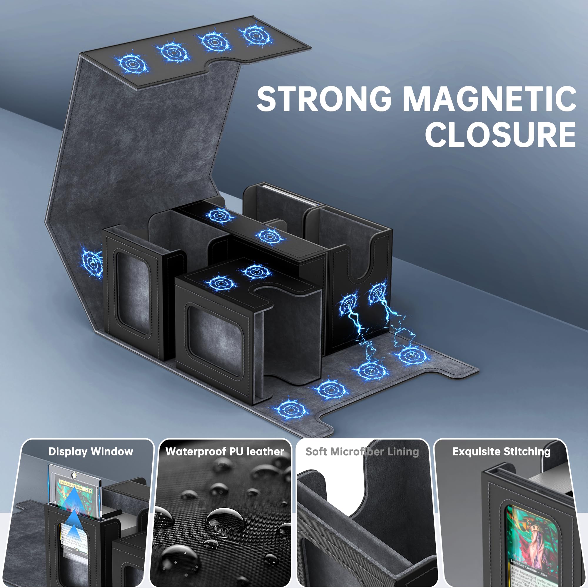 Commander Deck Box per MTG 5 in 1 1400+ organizer carte con vetrina coperchio rimovibile grigio