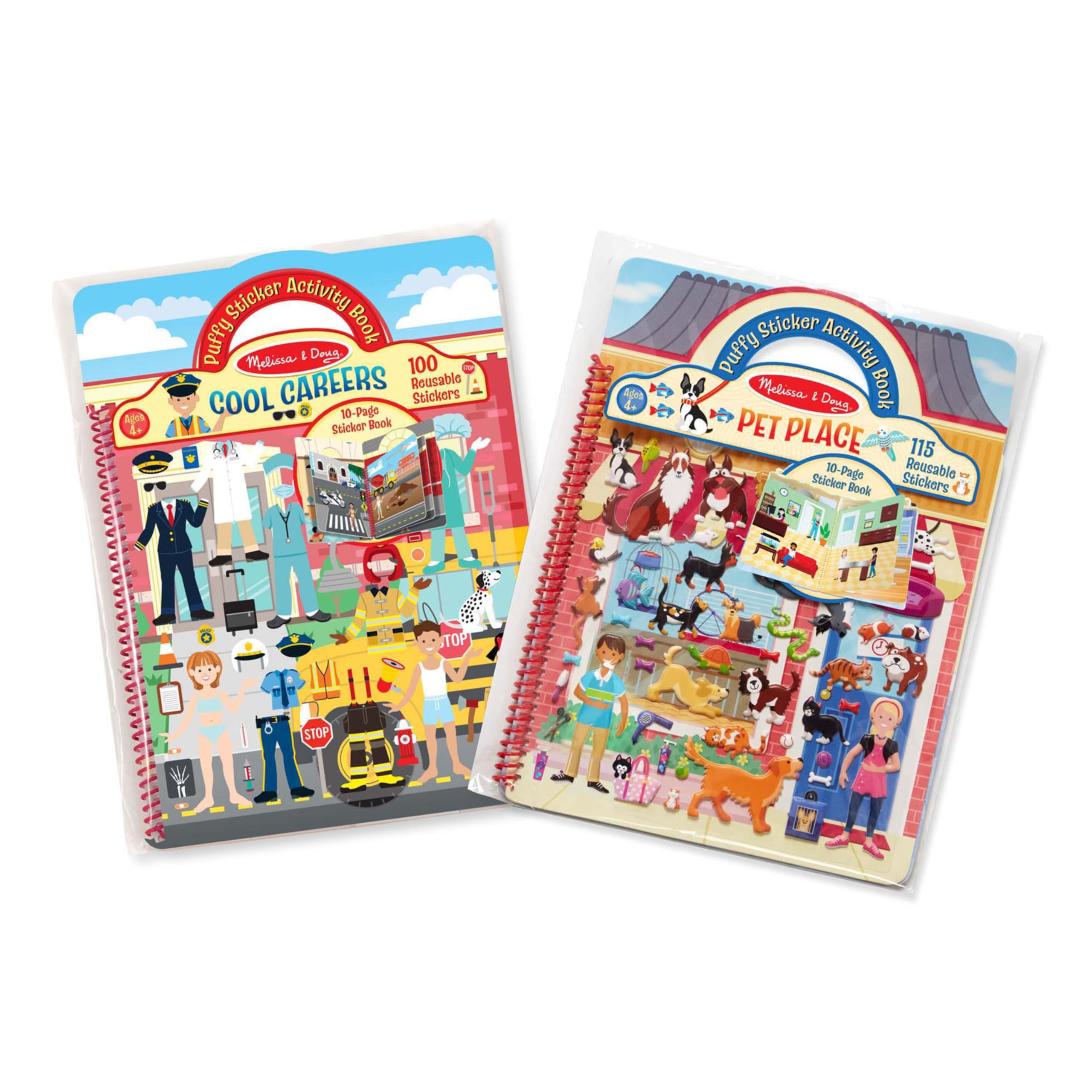 Melissa & Doug Puffy Sticker Activity Books Set: Cool Careers and Pet Place