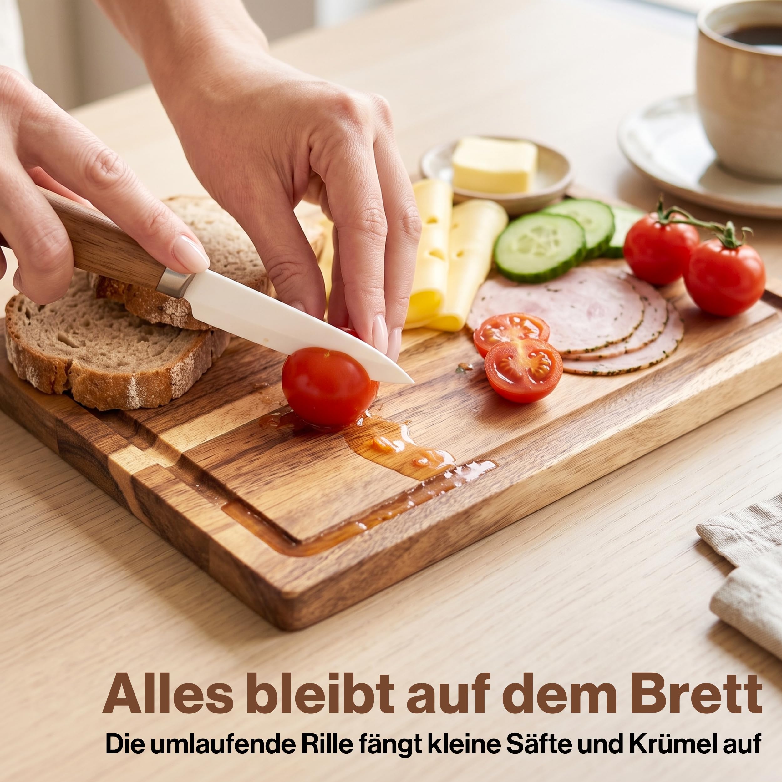 EDELHAUS Frühstücksbrettchen 5er Set, Schneidebrett Holz Akazie 23x16 cm