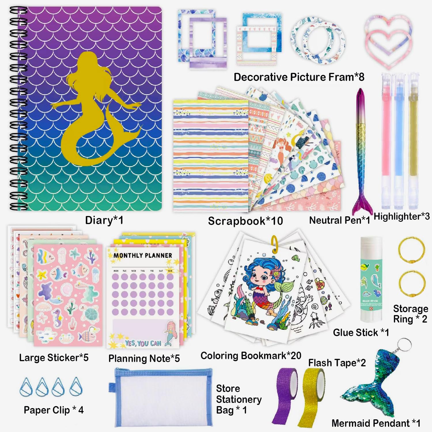 Kit de Diario de Bricolaje para Niñas, Regalo niña 4 a 14 años DIY Scrapbook Set para niños,Juego de Accesorios de Libro de Recortes y Diarios,Ideas de regalos de cumpleaños para niñas adolescentes