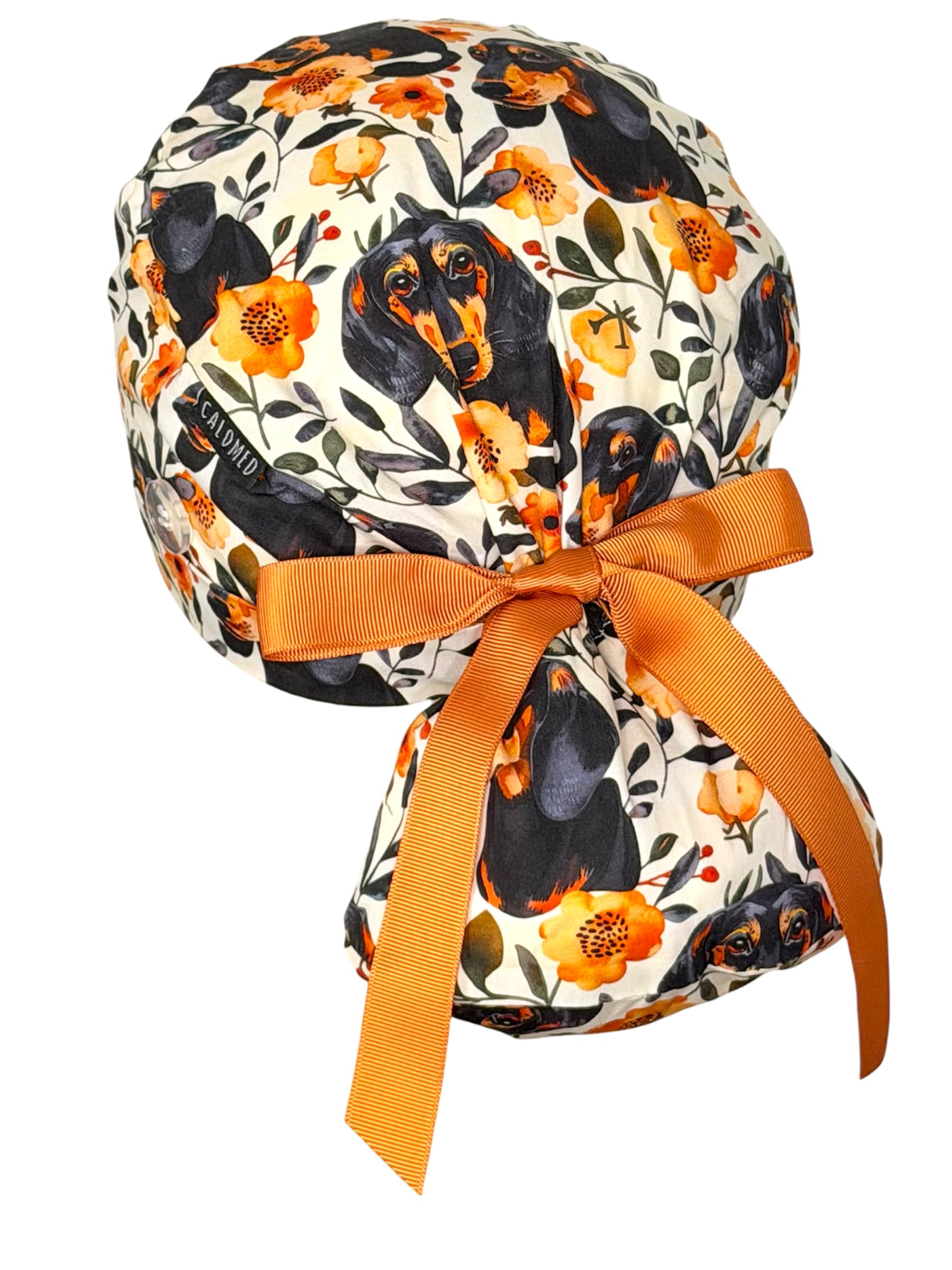 Scrub Cap for Women and Men, Ponytail Scrub Caps, Working Hat, Head Cover with Ribbon Ties and Buttons, Long Hair
