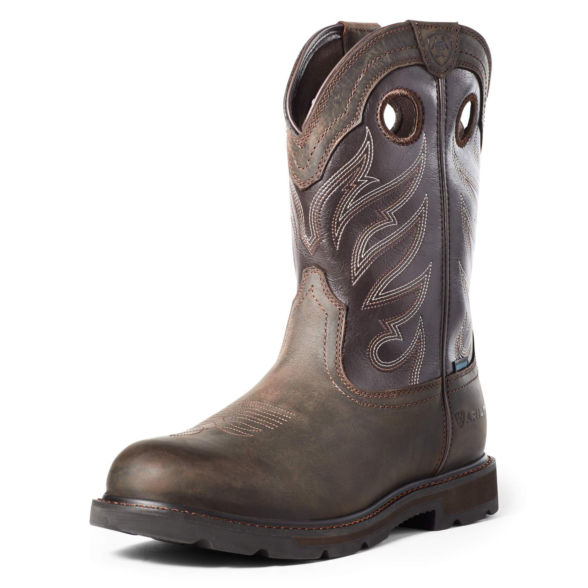 Ariat BMVY9 Mens Groundwork Waterproof Work Boot Dark Brown/Bitter Brown 9.5 Wide