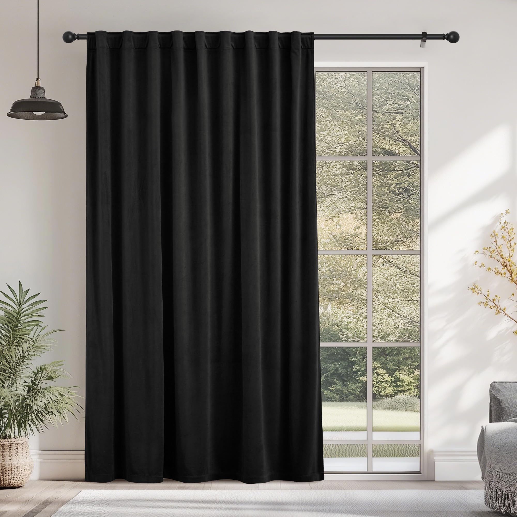 StangH Halloween Decoration Velvet Curtains, Retro Aesthetic Heavy Thick Window Panels, Room Darkening Soundproof Drapes with Back Tab for Party Backdrops, Black, W72 x L120 inches, 1 Panels — image 1