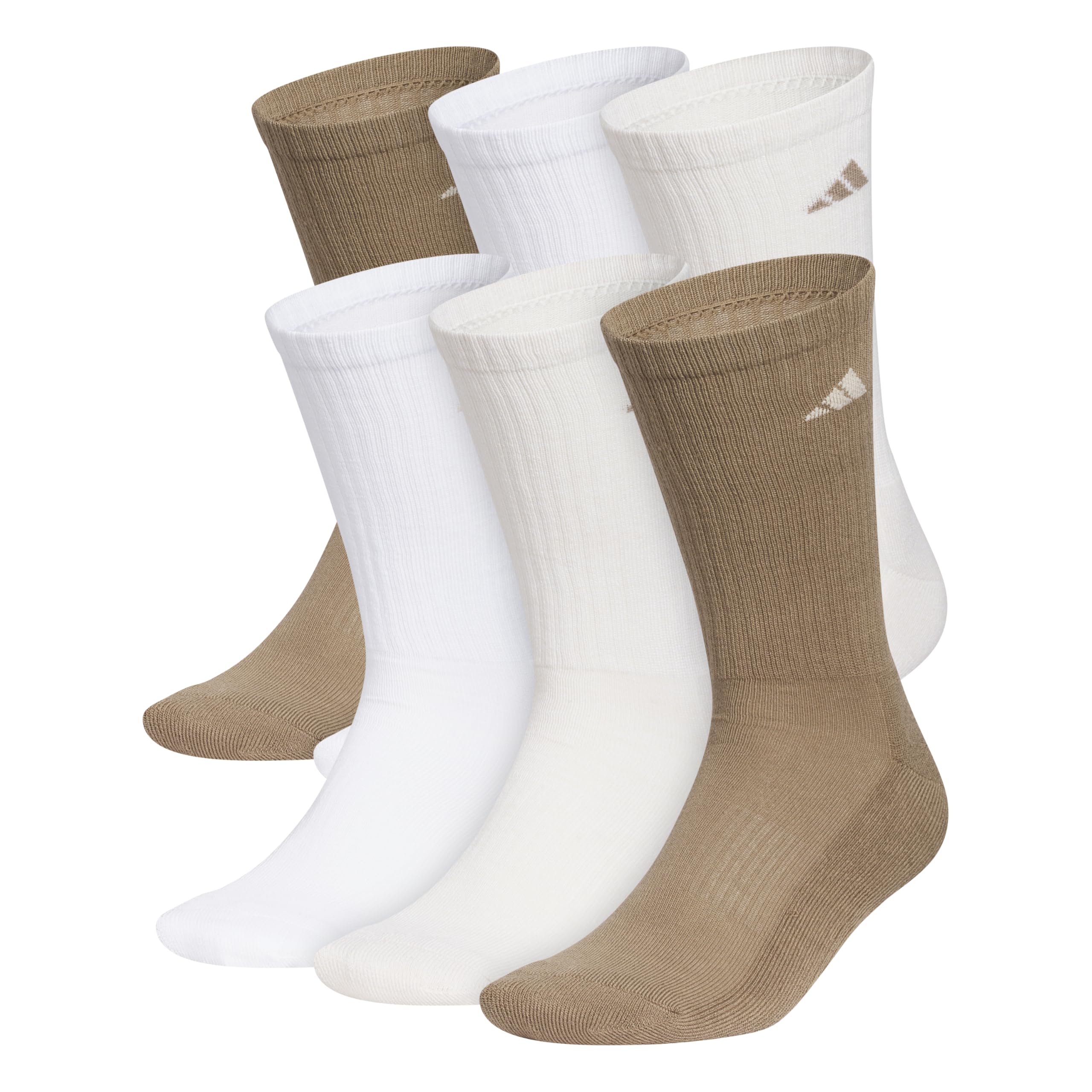 adidas Men's Athletic Cushioned Crew Socks (6 Pairs) Durable & Comfortable Large Khaki Six/White/Crystal Linen Beige