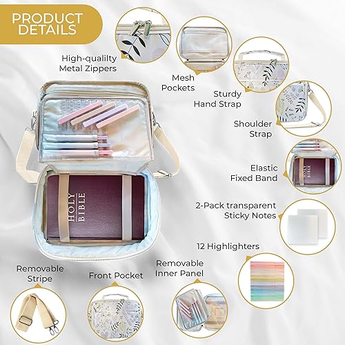 Miniatura 2 de Funda de transporte para la Biblia – Fundas para la Biblia para mujer – Funda impermeable para libros con bolsillo de malla con cremallera, 12