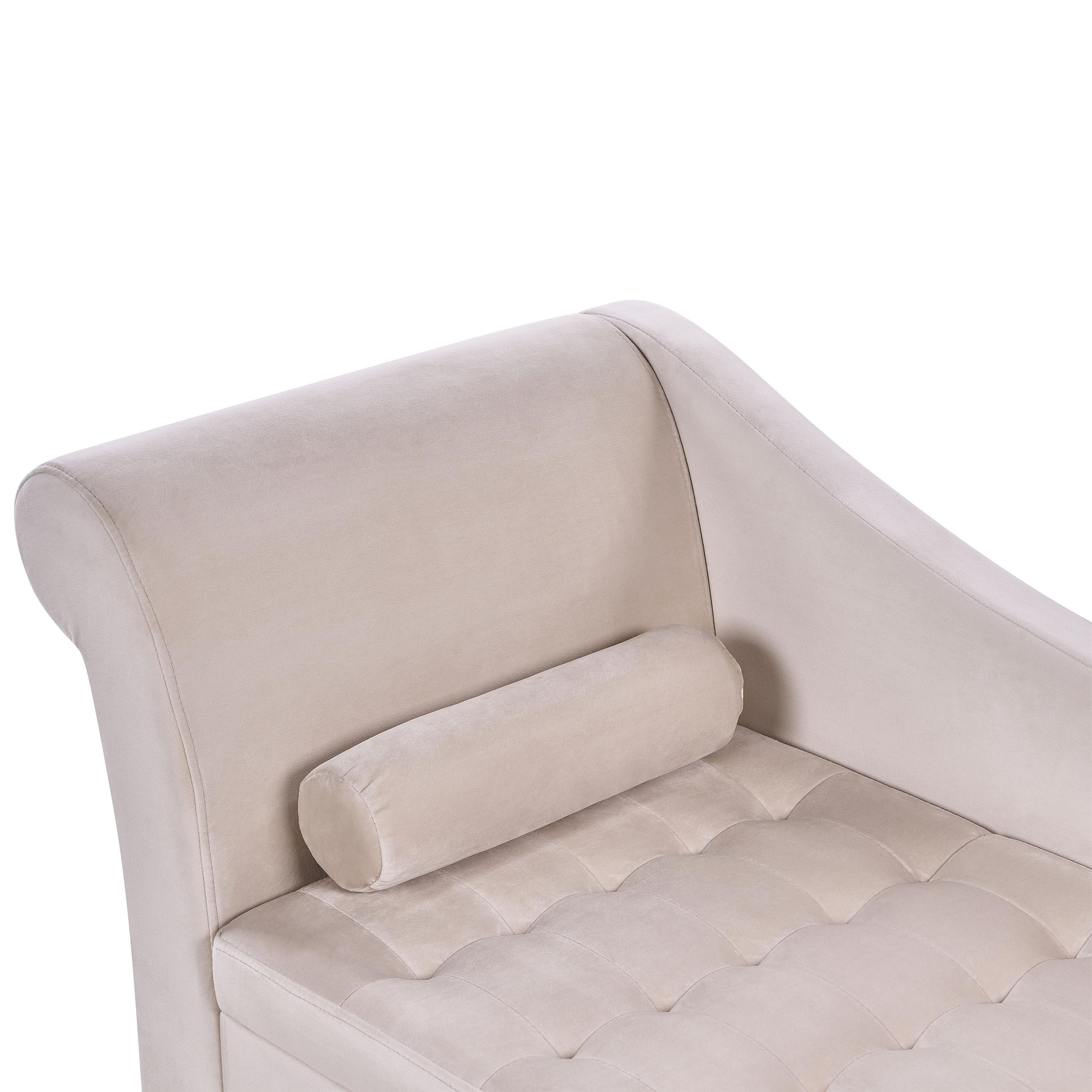 Beliani Chaiselongue linksseitig Samt beige mit Lehne Bettkasten Dekokissen Pessac