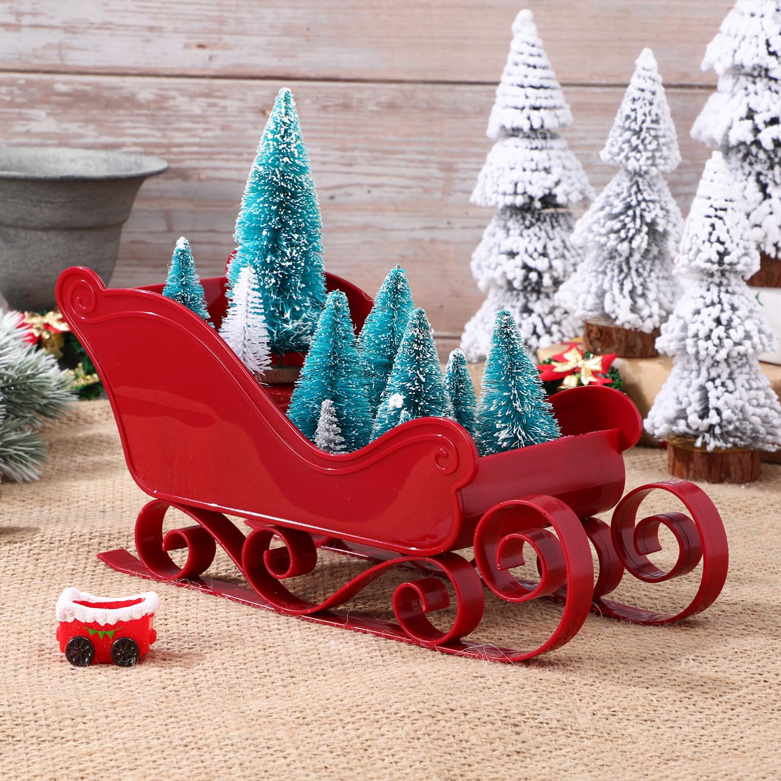 PartyKindom 3 Sätze Weihnachtsschlitten Winterdeko Weihnachtskorbschlitten Weihnachtshandwerk Weihnachtstischschlitten Schlitten Für Christbaumplatte Weiden Plastik Rot 2 Stück * 3