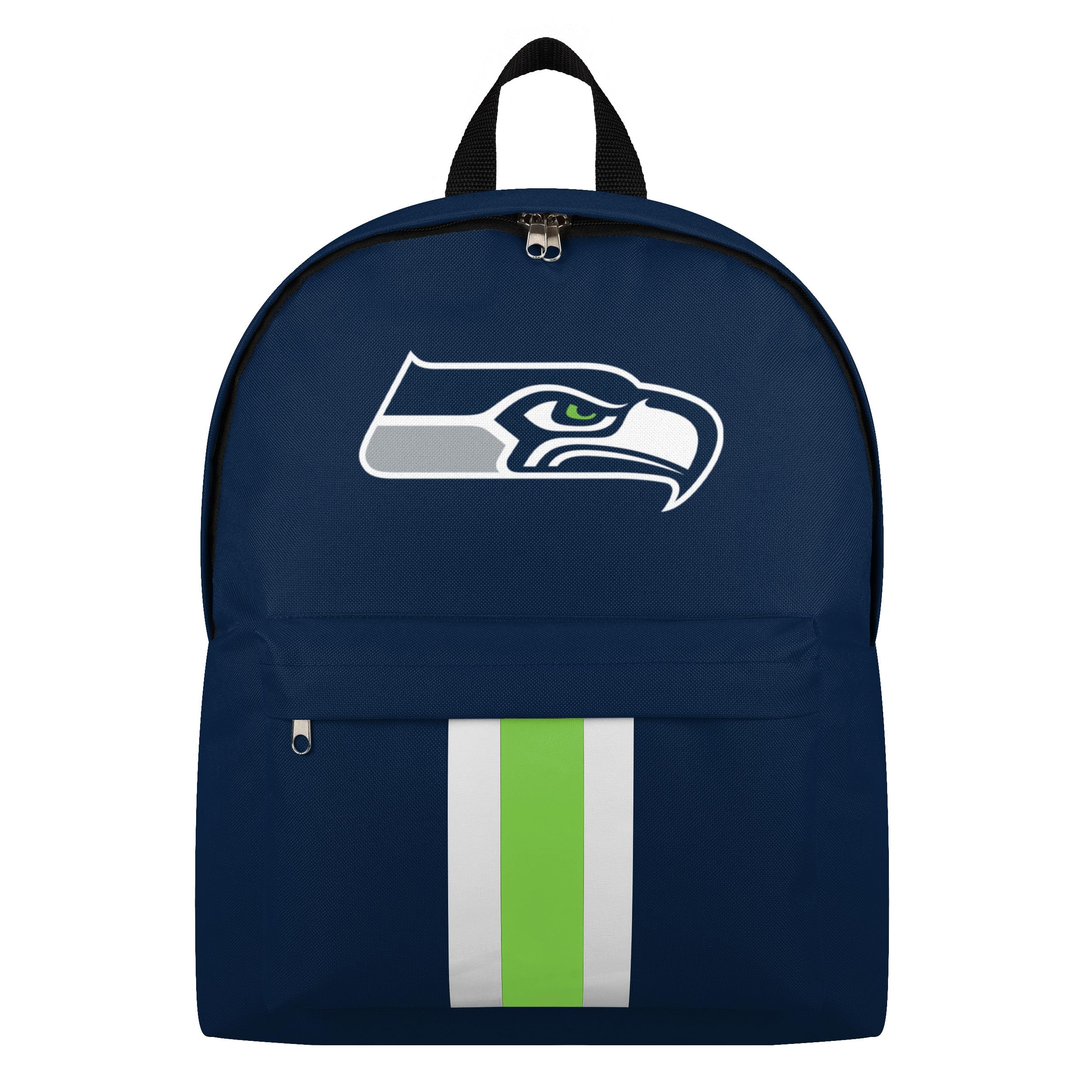 FOCO NFL Officially Licensed Team Color Primary Logo Solid Stripe Football School Bag Travel Backpack - Seattle Seahawks - Navy