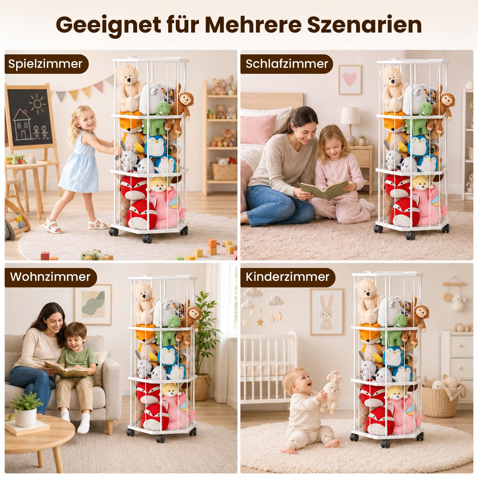 Stahll Groß Kuscheltier Aufbewahrung 145 cm mit 360° Bremsrädern | Stofftier Aufbewahrung mit Elastische Schnuren, Platzeinsparung 3-Schicht Aufbewahrung Kuscheltiere für Kinderzimmer Playroom