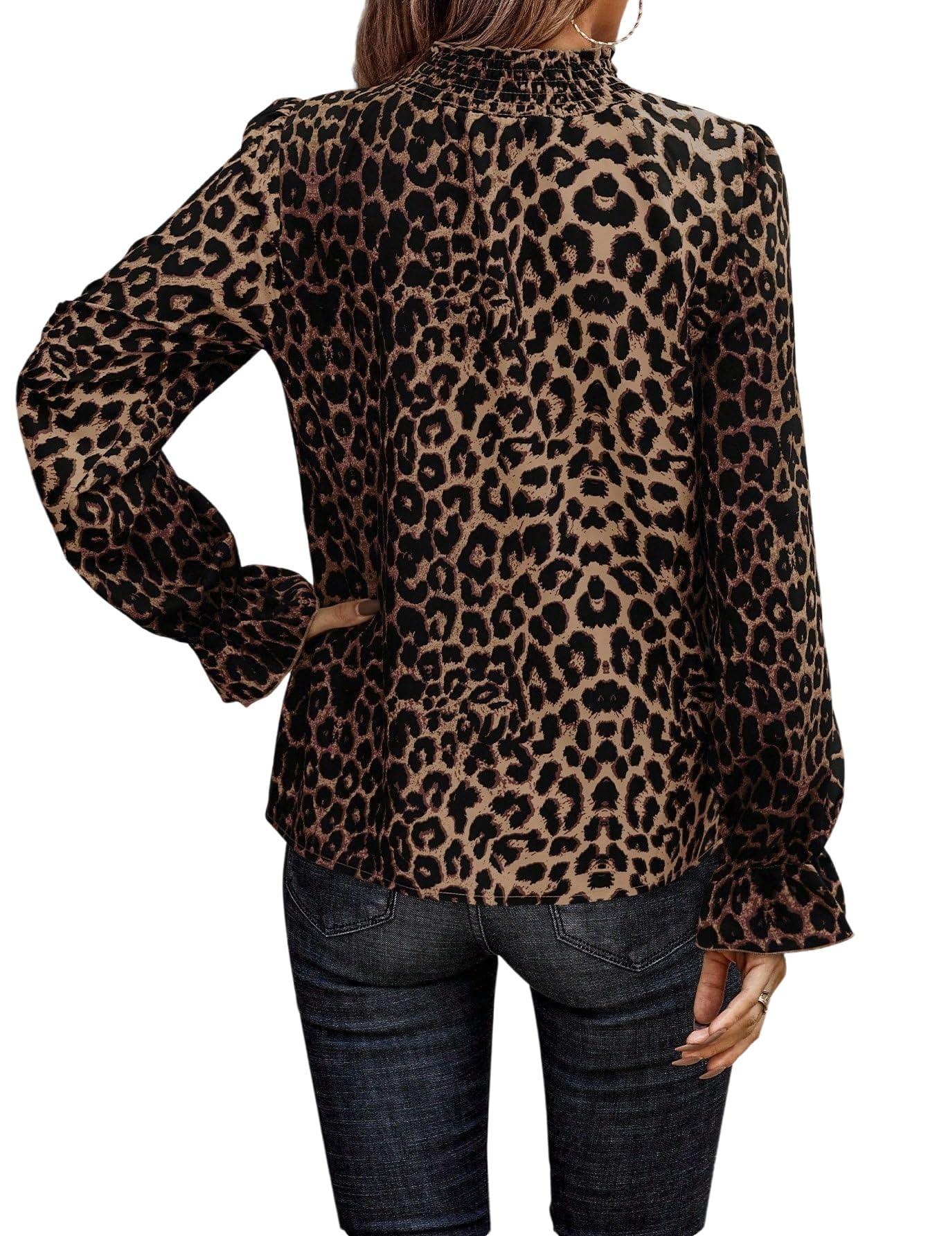 GORGLITTER Camicia da donna elegante da donna, a maniche lunghe, colletto alto, motivo leopardato, casual, per autunno