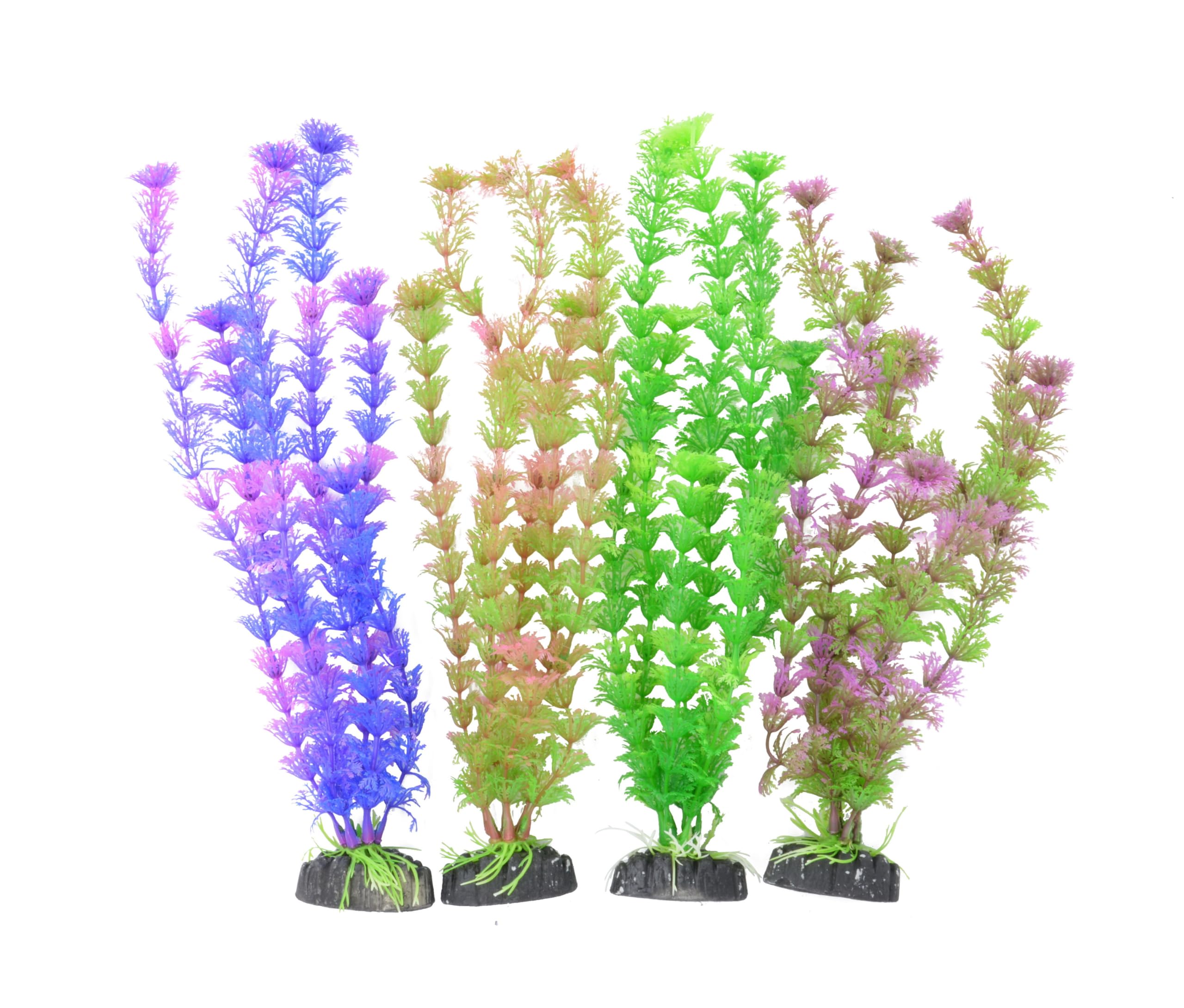 CNZ Aquarium Plastic Plant Decoration w Ceramic Base Medium 12.5-inch, 4-Pack