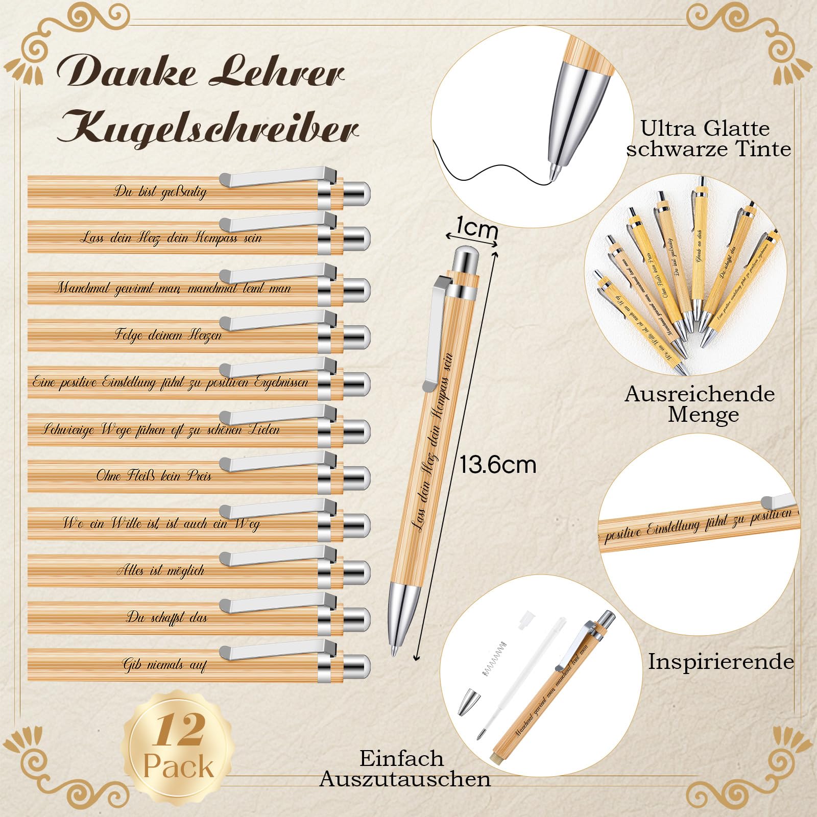 12 Set Regalo di Ringraziamento per Colleghi Insegnanti 12 Blocco Note a Spirale Ispiratori 12 Penne a Sfera in Legno Motivazionali Quaderno a Righe Regalo di Addio per Dipendenti