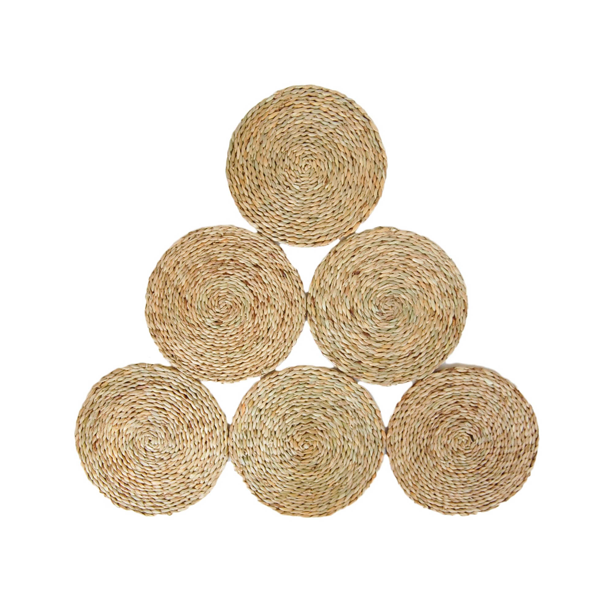 Handmade 6PCS Reed Round Table Mats Set, 8inch Woven Placement Rush Eco-Friendly Dining Table Mats Pack, Water Hyacinth Quality Woven Wicker Table Place Mats