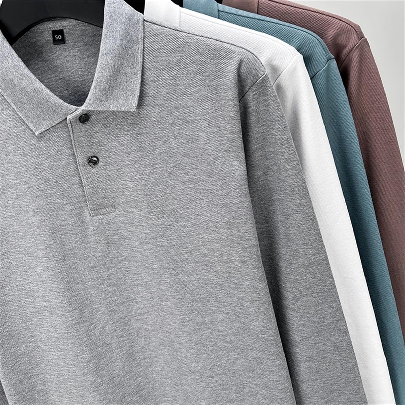 Herren-Poloshirt aus reiner Baumwolle, Freizeit, langärmelig, atmungsaktiv, Revers, T-Shirt, perfekt für Golf und Sport