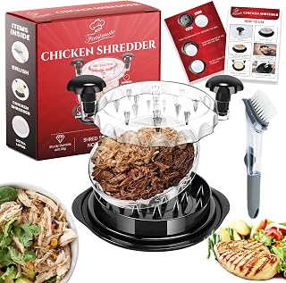 Large Chicken Shredder Tool Twist BPA Free 10.5" Meat Shredder | Handheld design for easy shredding of chicken, pork & beef transparent lid, anti-slip base and cleaning brush for fast result