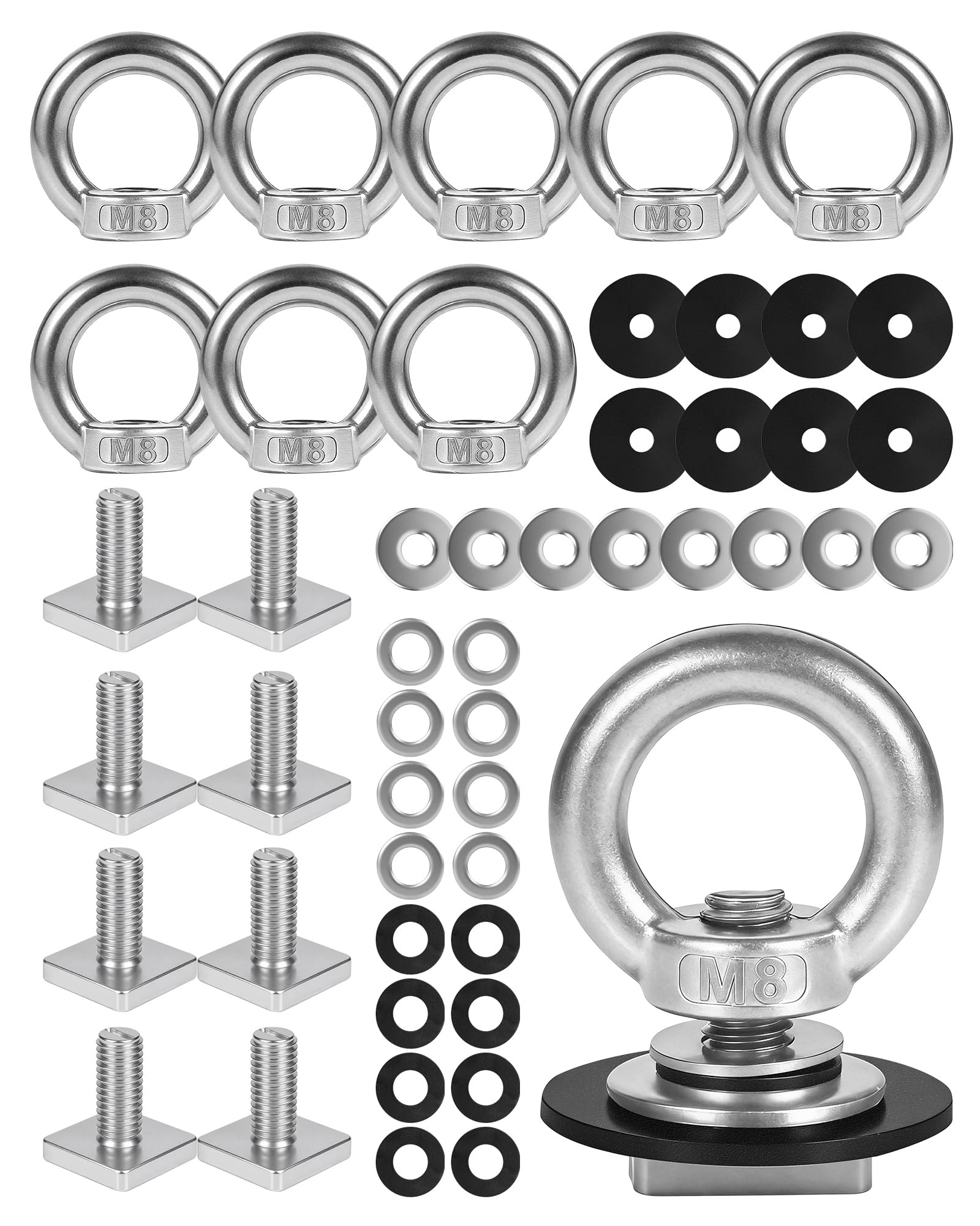 T Track Mount Tie Down kotwa do bagażnika dachowego, śruba oczkowa o dużej wytrzymałości M8, ze stali nierdzewnej, śruba T Bolt Oko Nakrętka Tie Down Ring do mocowania Bungee Cord, liny, haki